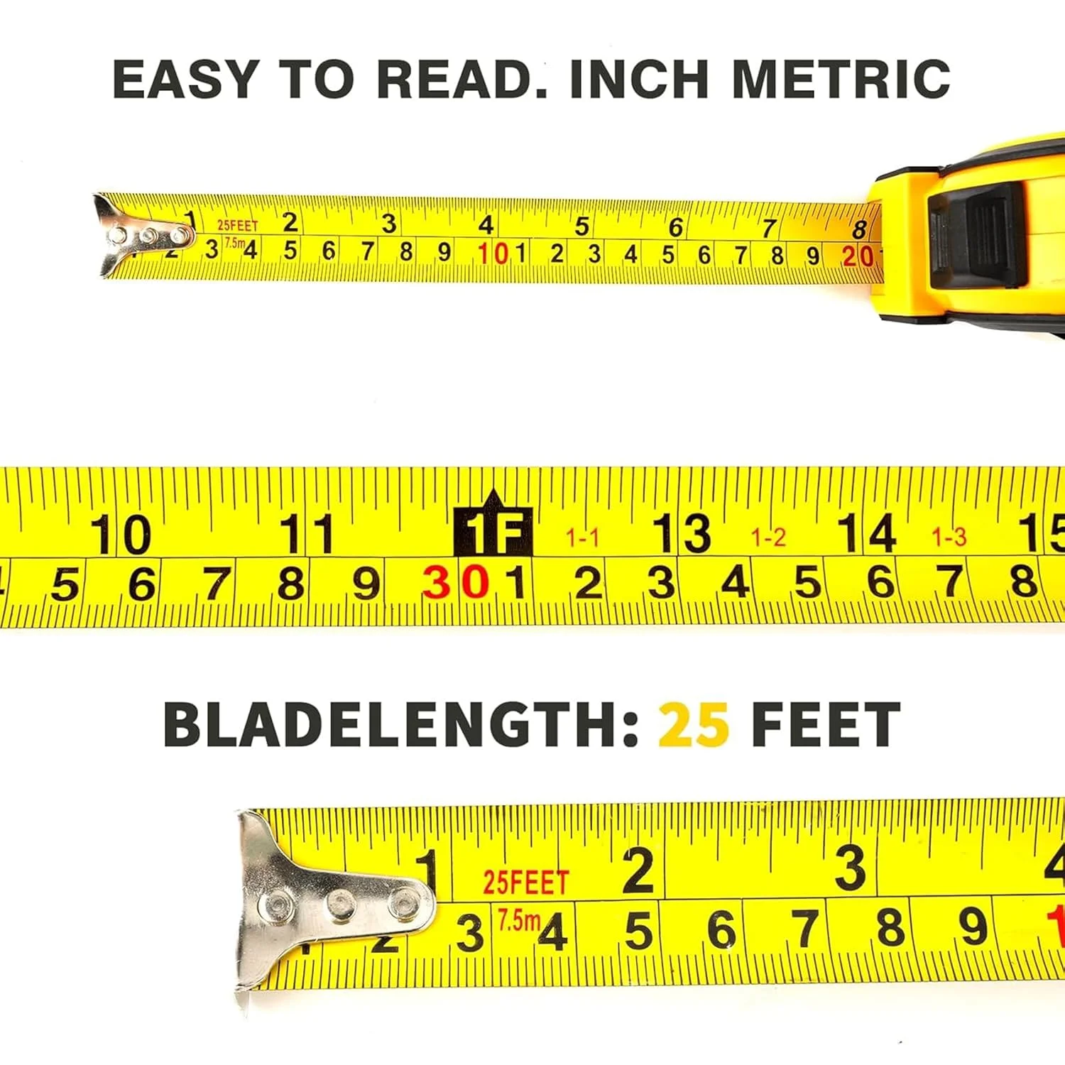 متر نواری، 7.5 متر در 25 میلی متر، متر نواری کوچک با اندازه گیری متریک/اینچی، متر نواری جیبی با اندازه گیری جمع شونده برای برقکاران، نجاران، نقشه برداران و مهندسان