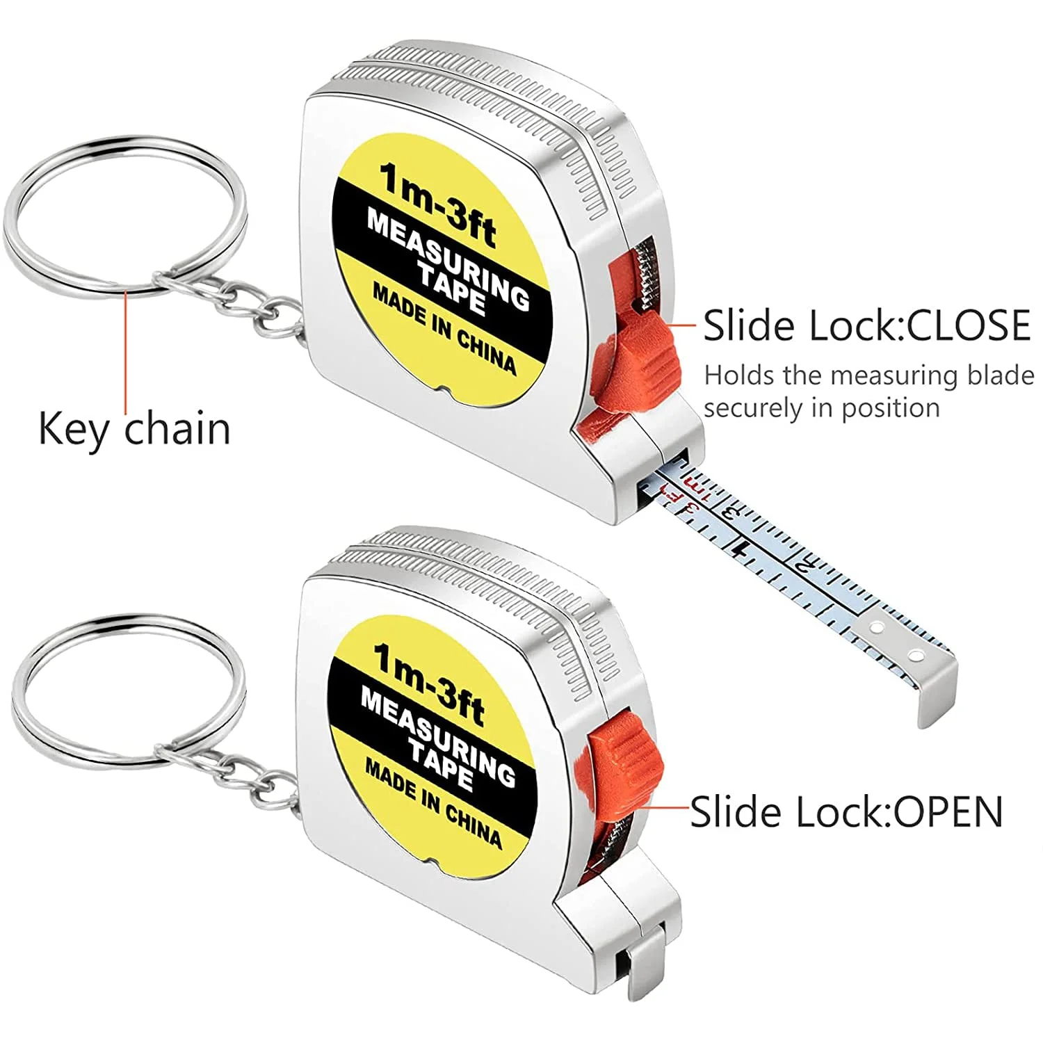 جاکلیدی متر نواری KASTWAVE، بسته 12 عددی، متر نواری کوچک جیبی جمع شونده کاربردی با قفل کشویی پایدار