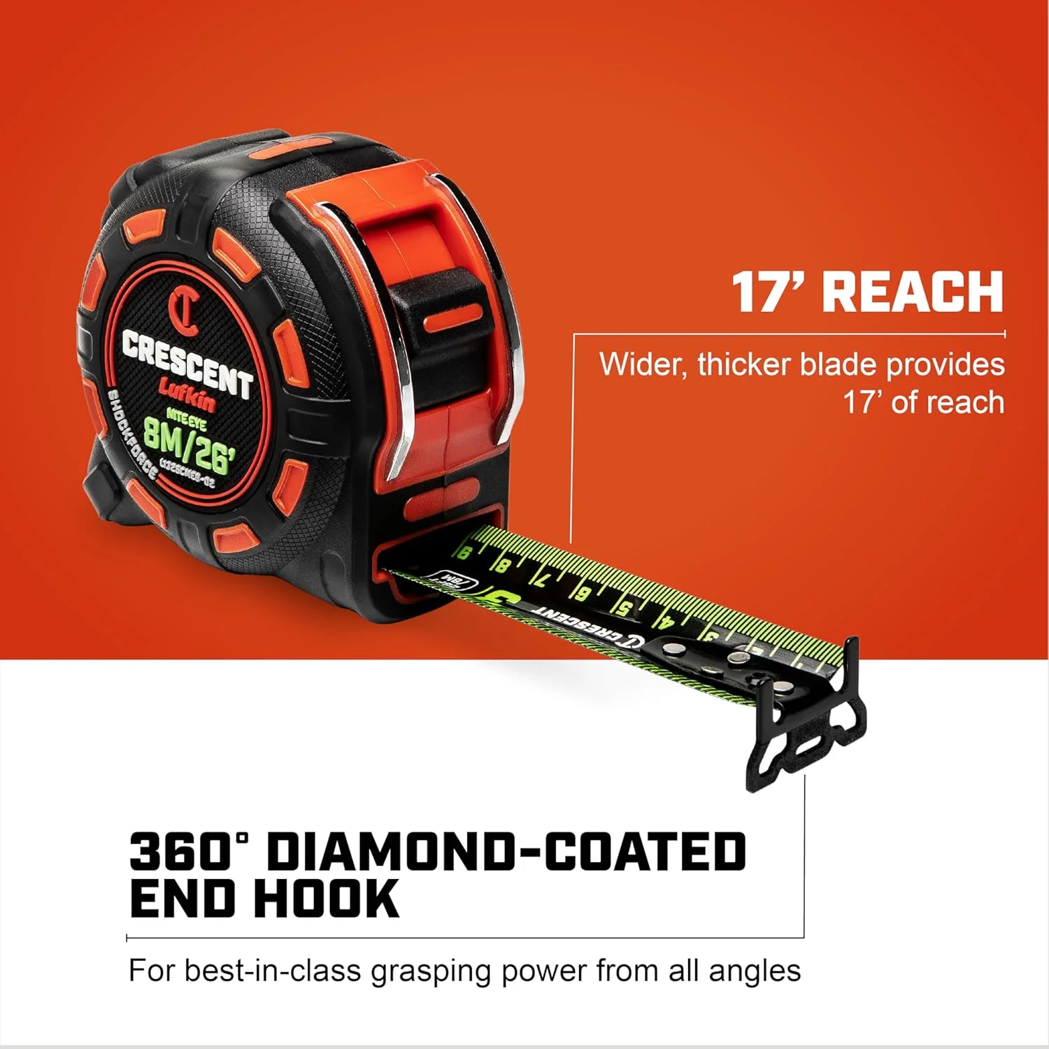 متر نواری 8 متری / 25 فوتی Lufkin Crescent SHOCKFORCE مدل NITE Eye | L1325CMEB-02 متر نواری 8 متری / 25 فوتی Lufkin Crescent SHOCKFORCE مدل NITE Eye | L1325CMEB-02