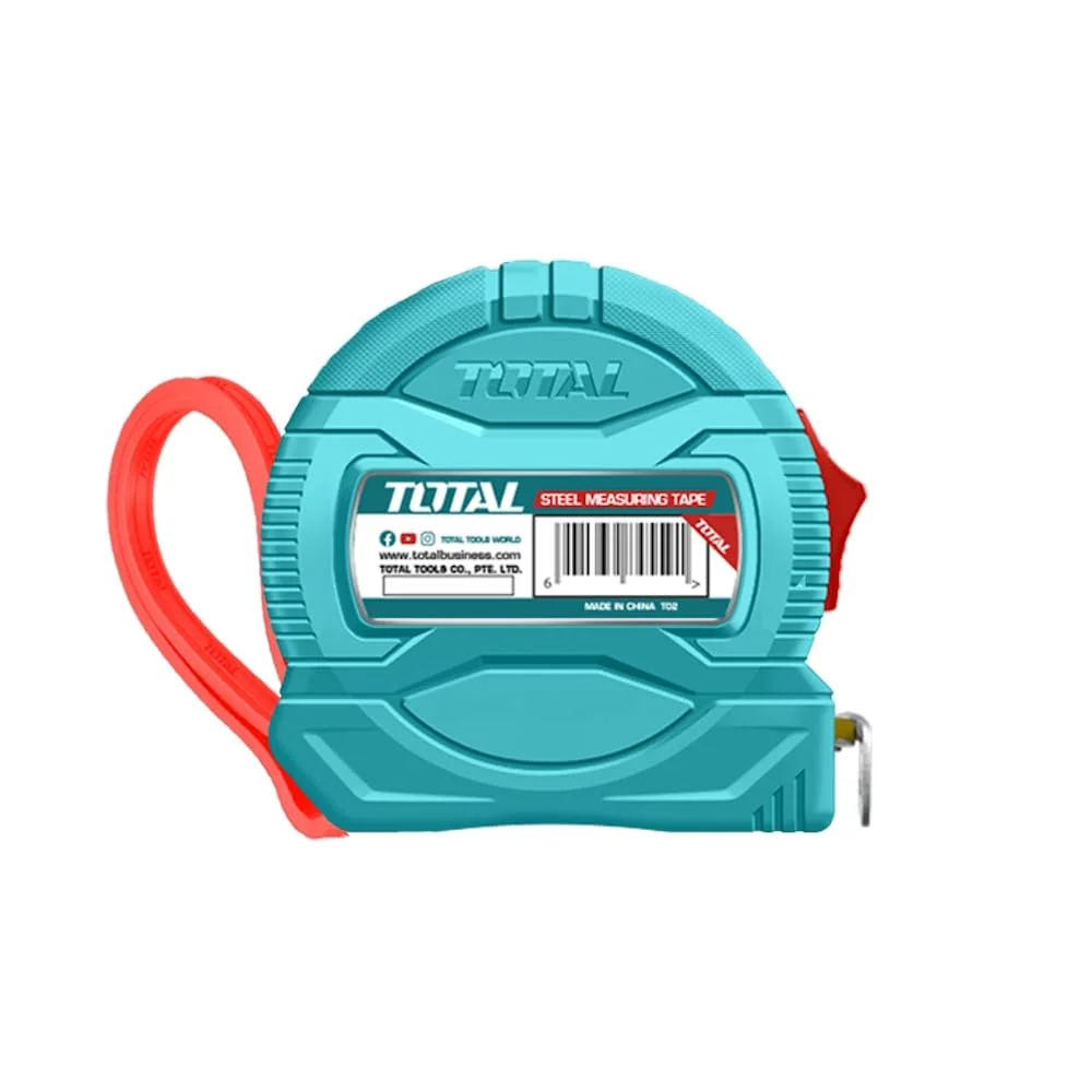 متر فلزی توتال 8 متری | متر نواری جمع شونده سنگین با مکانیزم قفل آسان | تیغه فولادی بادوام برای اندازه گیری دقیق | طراحی جمع و جور و ارگونومیک برای متخصصان و استفاده های شخصی