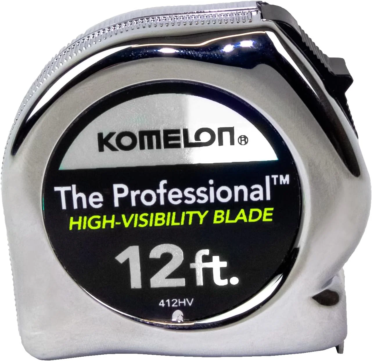 متر نواری حرفه ای دید بالا کوملون مدل 412HV، 3.6 متر در 1.5 سانتیمتر، کروم، زرد، تیغه 3.6 متری متر نواری حرفه ای دید بالا کوملون مدل 412HV، 3.6 متر در 1.5 سانتیمتر، کروم، زرد، تیغه 3.6 متری