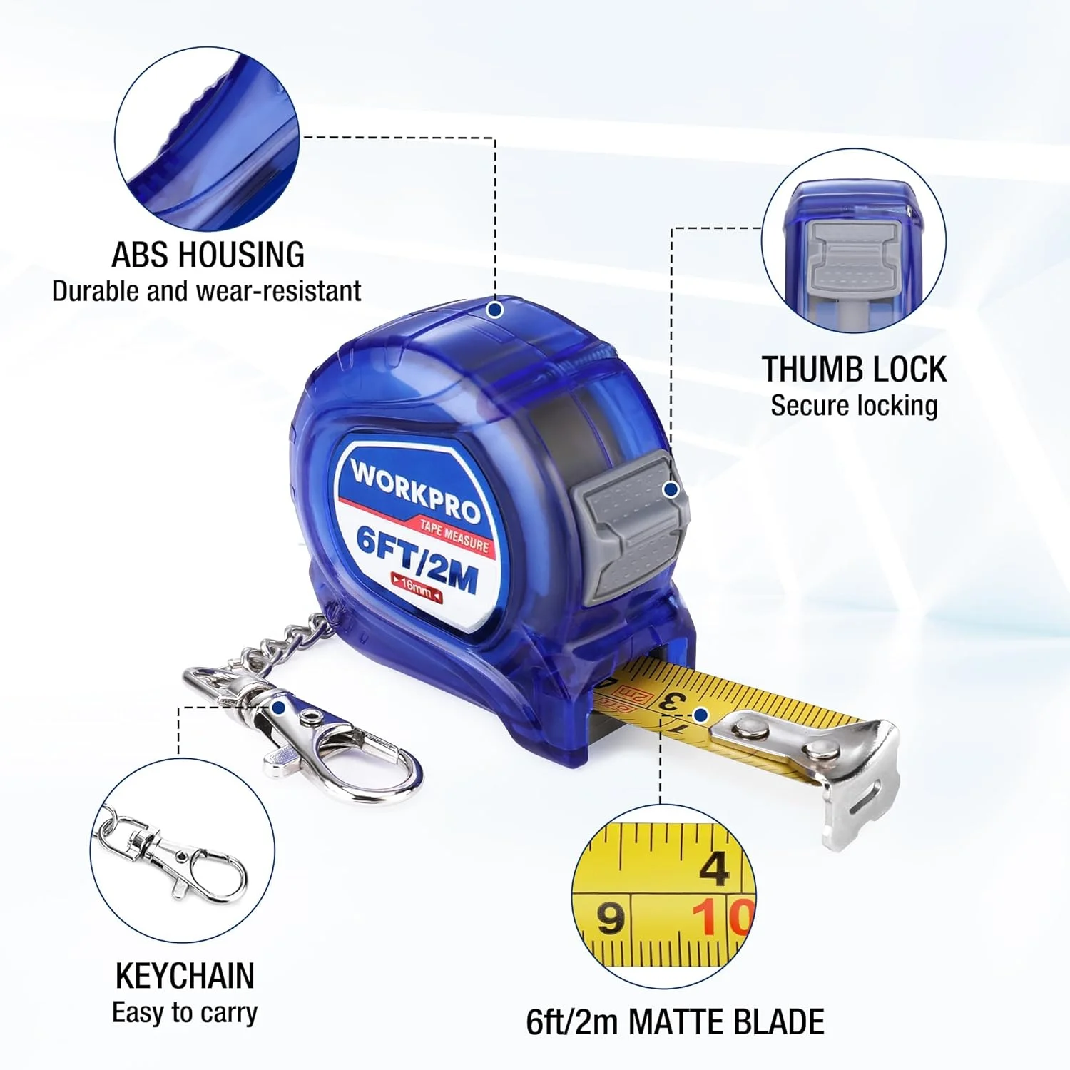 مجموعه 3 عددی متر نواری جاکلیدی WORKPRO، 2 متری مجموعه 3 عددی متر نواری جاکلیدی WORKPRO، 2 متری