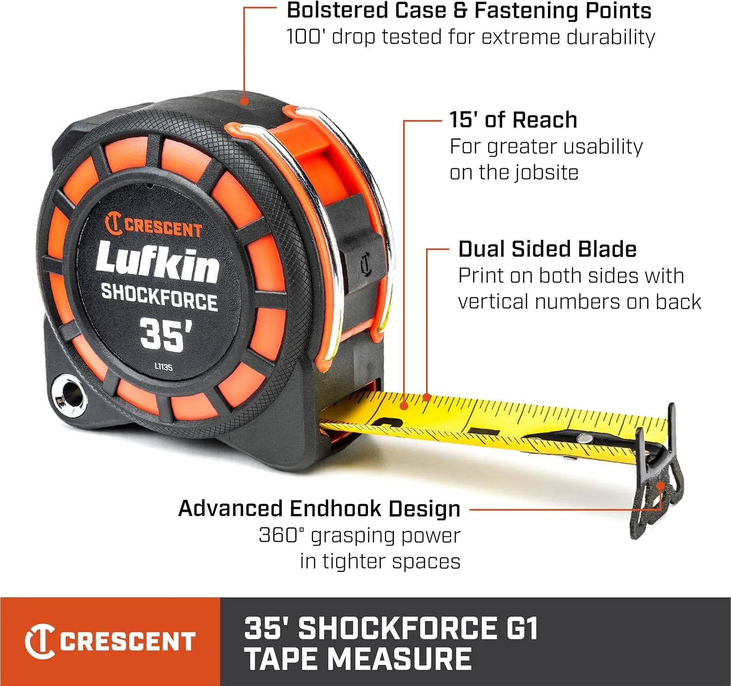 متر نواری شوک فورس لوفتکین نسل 1، 35 فوت (L1135-02)