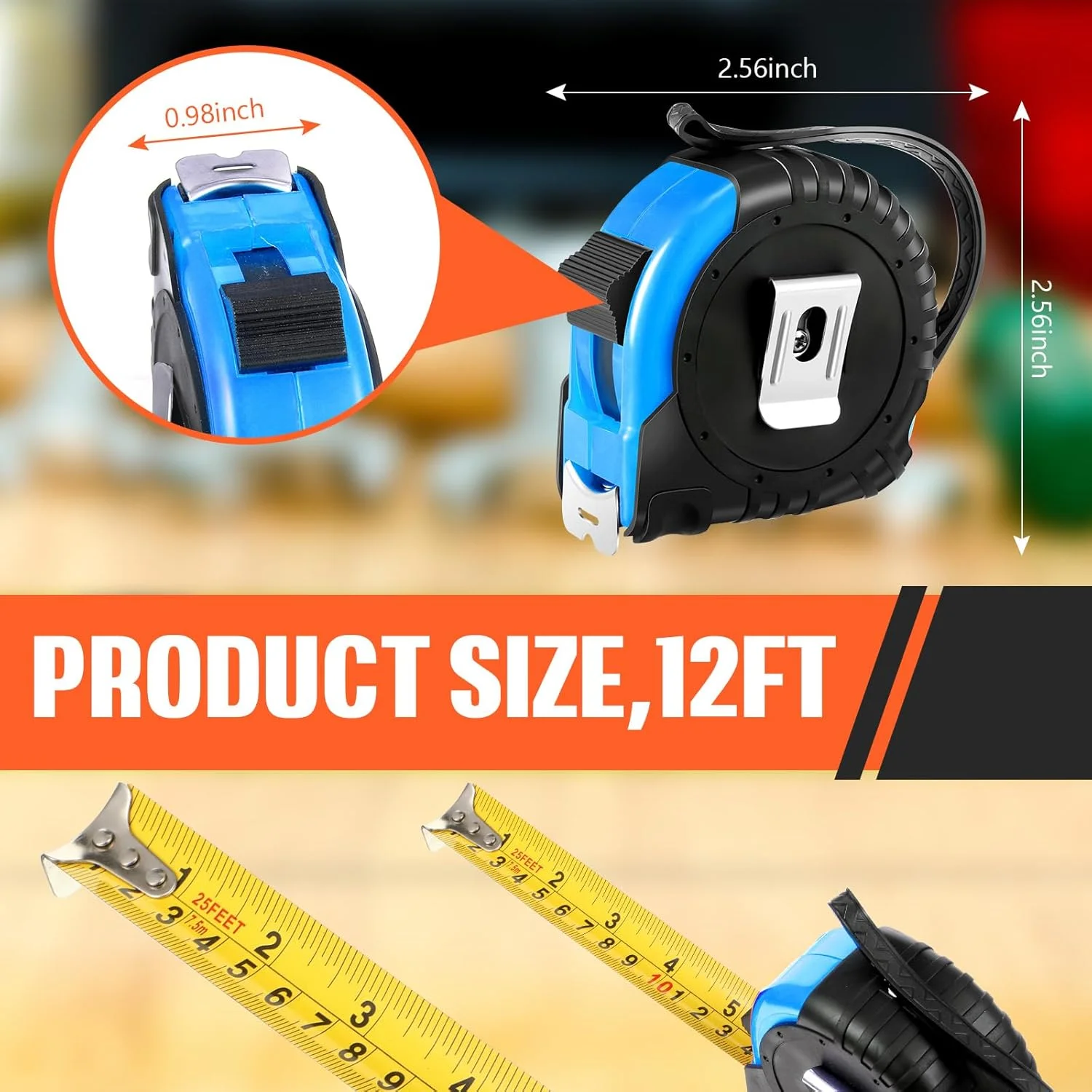 متر نواری جمع شونده و با خوانایی آسان Copkim، 50 عددی، اندازه گیری عمده با علامت گذاری کسری، متر اندازه گیری خود قفل شونده با خوانایی آسان برای مهندسین و پیمانکاران (آبی، 3.5 متر)