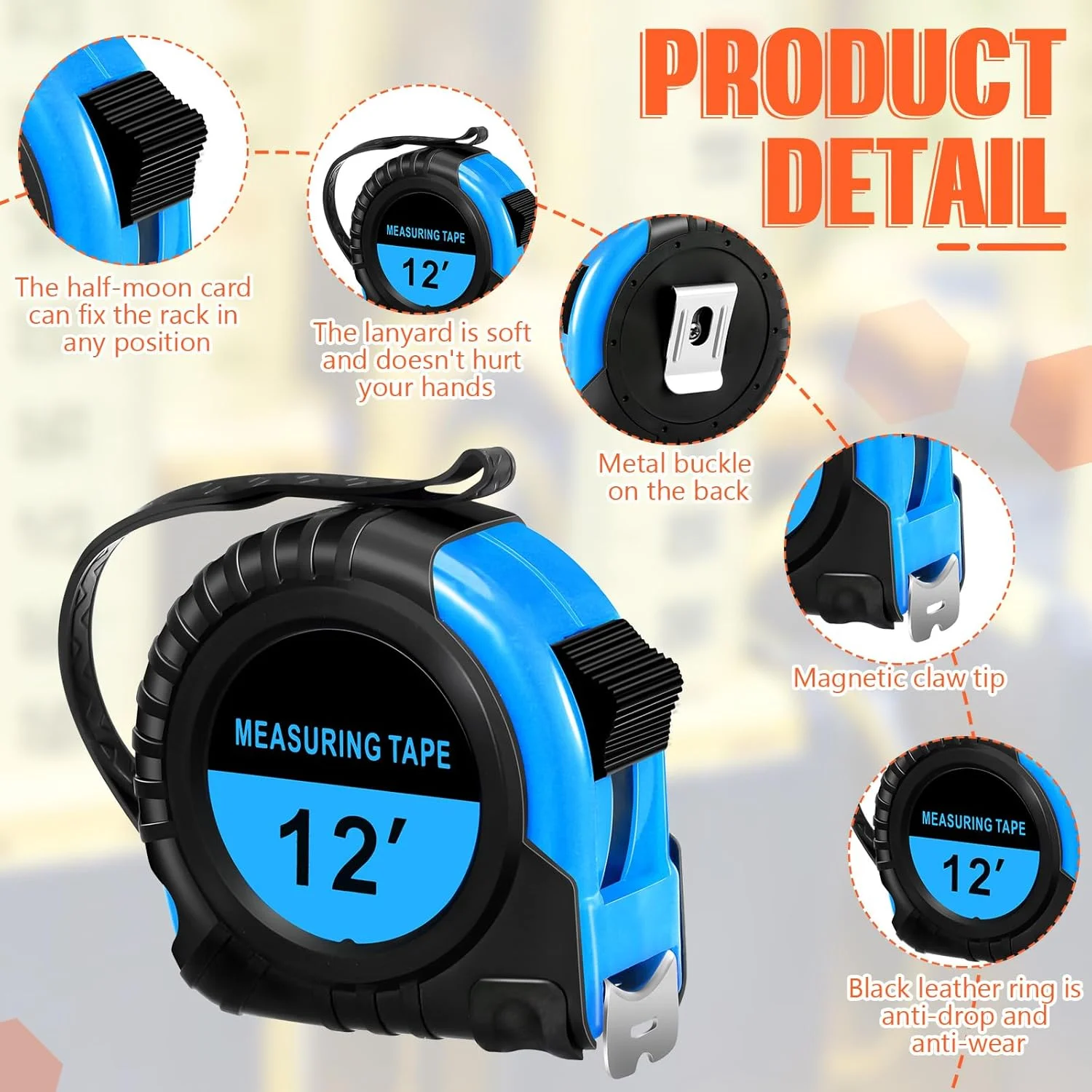 متر نواری جمع شونده و با خوانایی آسان Copkim، 50 عددی، اندازه گیری عمده با علامت گذاری کسری، متر اندازه گیری خود قفل شونده با خوانایی آسان برای مهندسین و پیمانکاران (آبی، 3.5 متر)