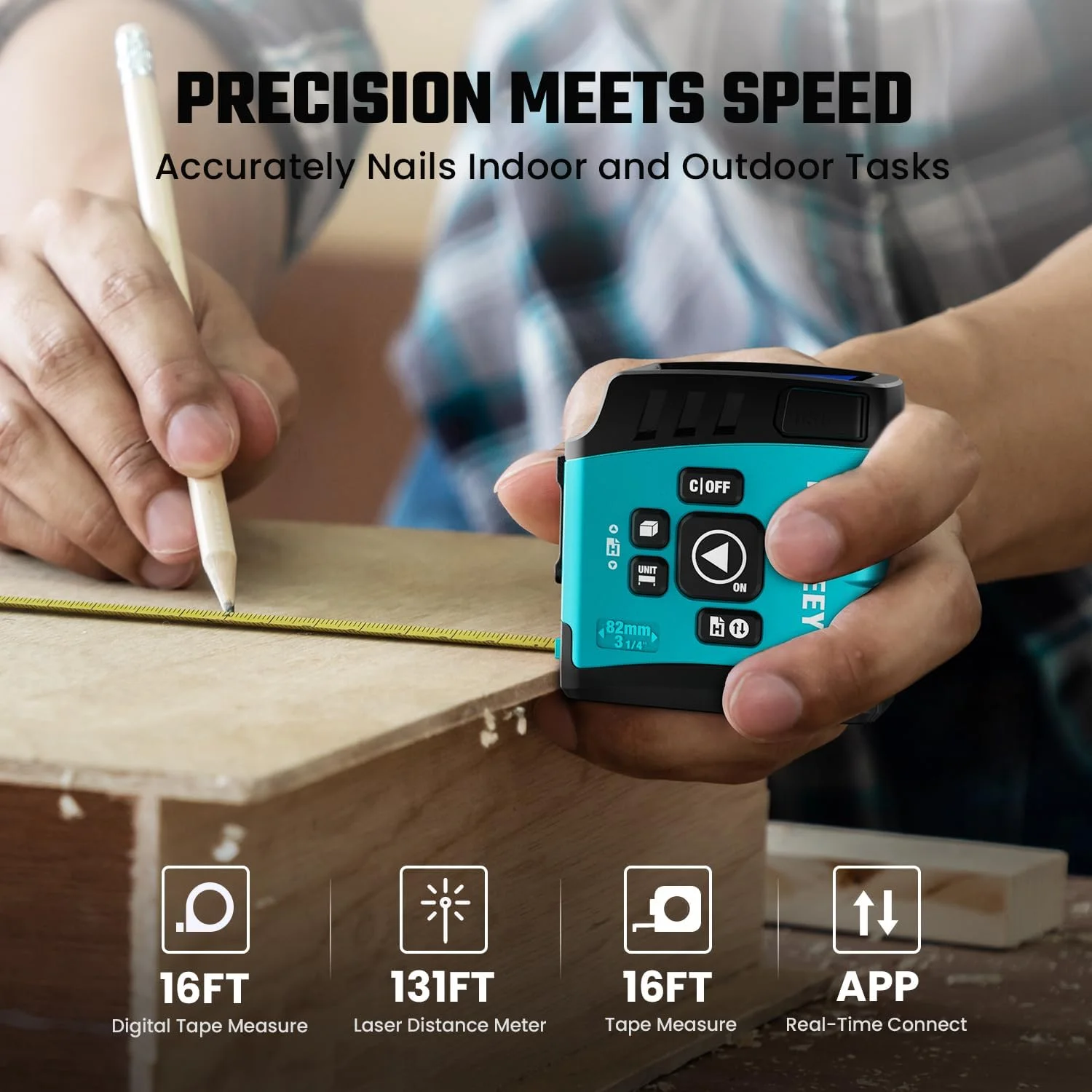متر لیزری نواری 3 در 1 MiLESEEY DT20، متر فاصله یاب لیزری 40 متری، متر نواری دیجیتال 5 متری، متر نواری معمولی، حالت فیثاغورث اندازه گیری حجم مساحت، ضد آب و قابل شارژ متر لیزری نواری 3 در 1 MiLESEEY DT20، متر فاصله یاب لیزری 40 متری، متر نواری دیجیتال 5 متری، متر نواری معمولی، حالت فیثاغورث اندازه گیری حجم مساحت، ضد آب و قابل شارژ