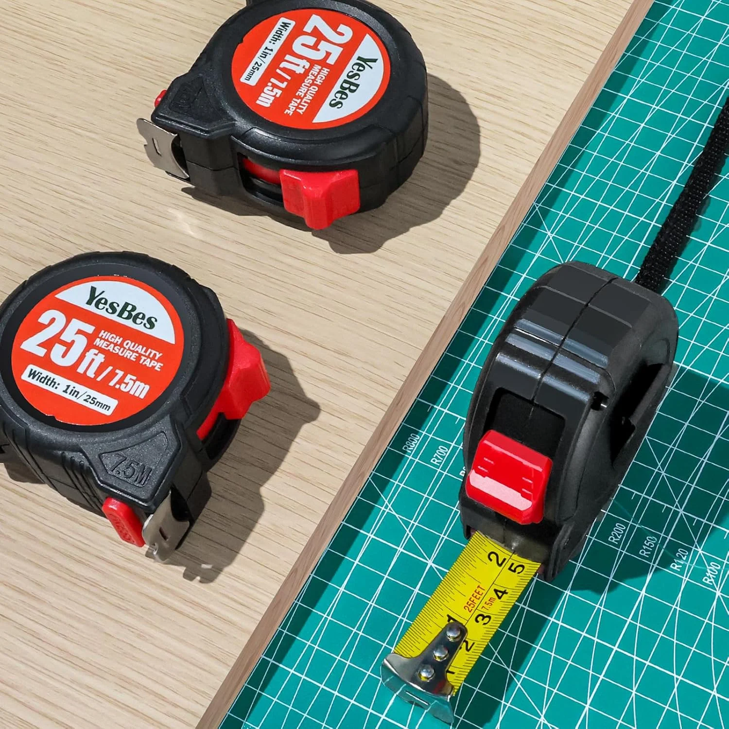 متر نواری 7.5 متری، بسته 5 عددی متر نواری با خوانایی آسان، متر نواری خود قفل شونده جمع شونده با عرض 2.5 سانتی متر در 7.5 متر