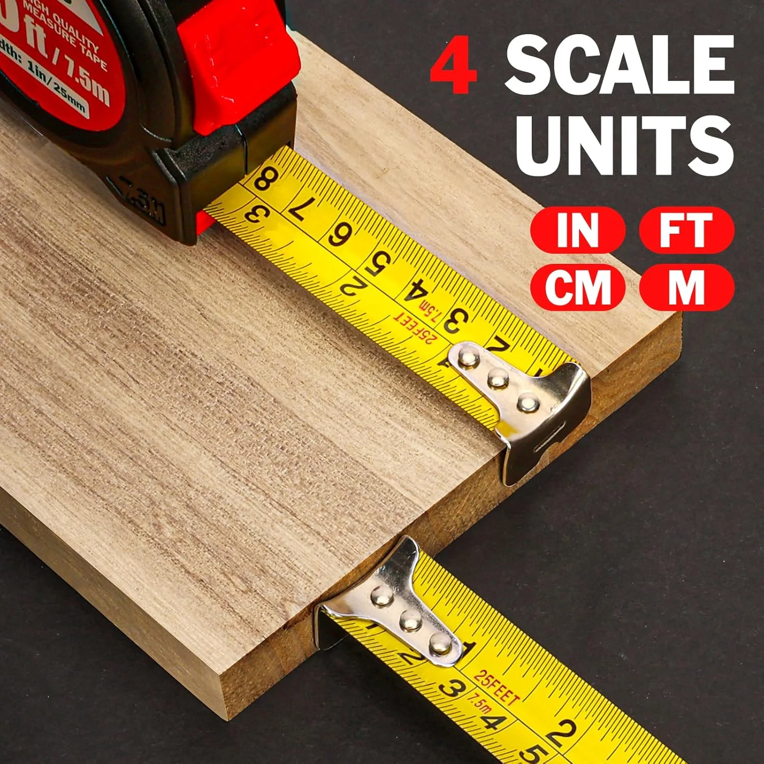متر نواری 7.5 متری، بسته 5 عددی متر نواری با خوانایی آسان، متر نواری خود قفل شونده جمع شونده با عرض 2.5 سانتی متر در 7.5 متر
