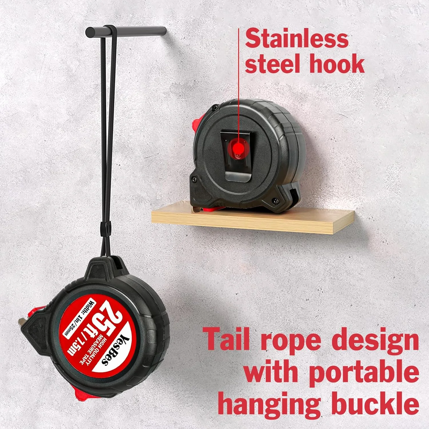 متر نواری 7.5 متری، بسته 5 عددی متر نواری با خوانایی آسان، متر نواری خود قفل شونده جمع شونده با عرض 2.5 سانتی متر در 7.5 متر