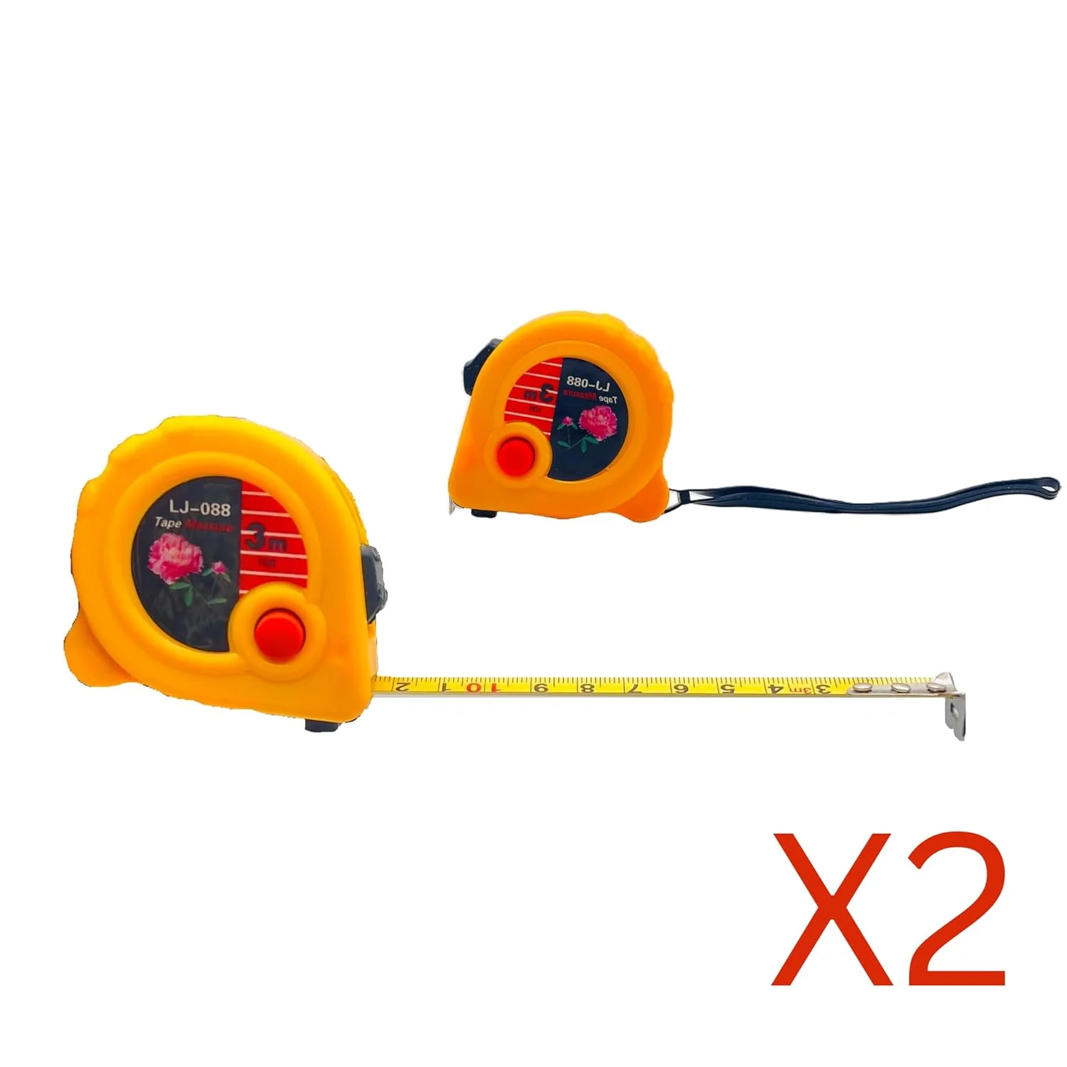 دو عدد متر نواری جمع شونده 3 متری بادوام LJ-088 با مقیاس متریک، مکانیزم قفل شونده و بدنه زرد با دید بالا - ایده آل برای نجاری، ساخت و ساز و پروژه های خانگی