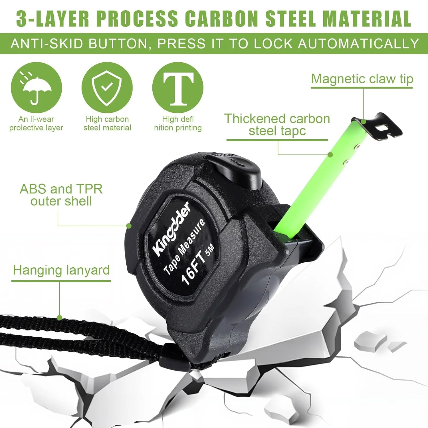 متر نواری فلورسنت کینگدر، بسته 12 عددی، 5 متری، قفل خودکار، با کنتراست بالا، حالت تاریک، دکمه دار برای دید بهتر در نور کم، مناسب مهندسان و صنعتگران متر نواری فلورسنت کینگدر، بسته 12 عددی، 5 متری، قفل خودکار، با کنتراست بالا، حالت تاریک، دکمه دار برای دید بهتر در نور کم، مناسب مهندسان و صنعتگران