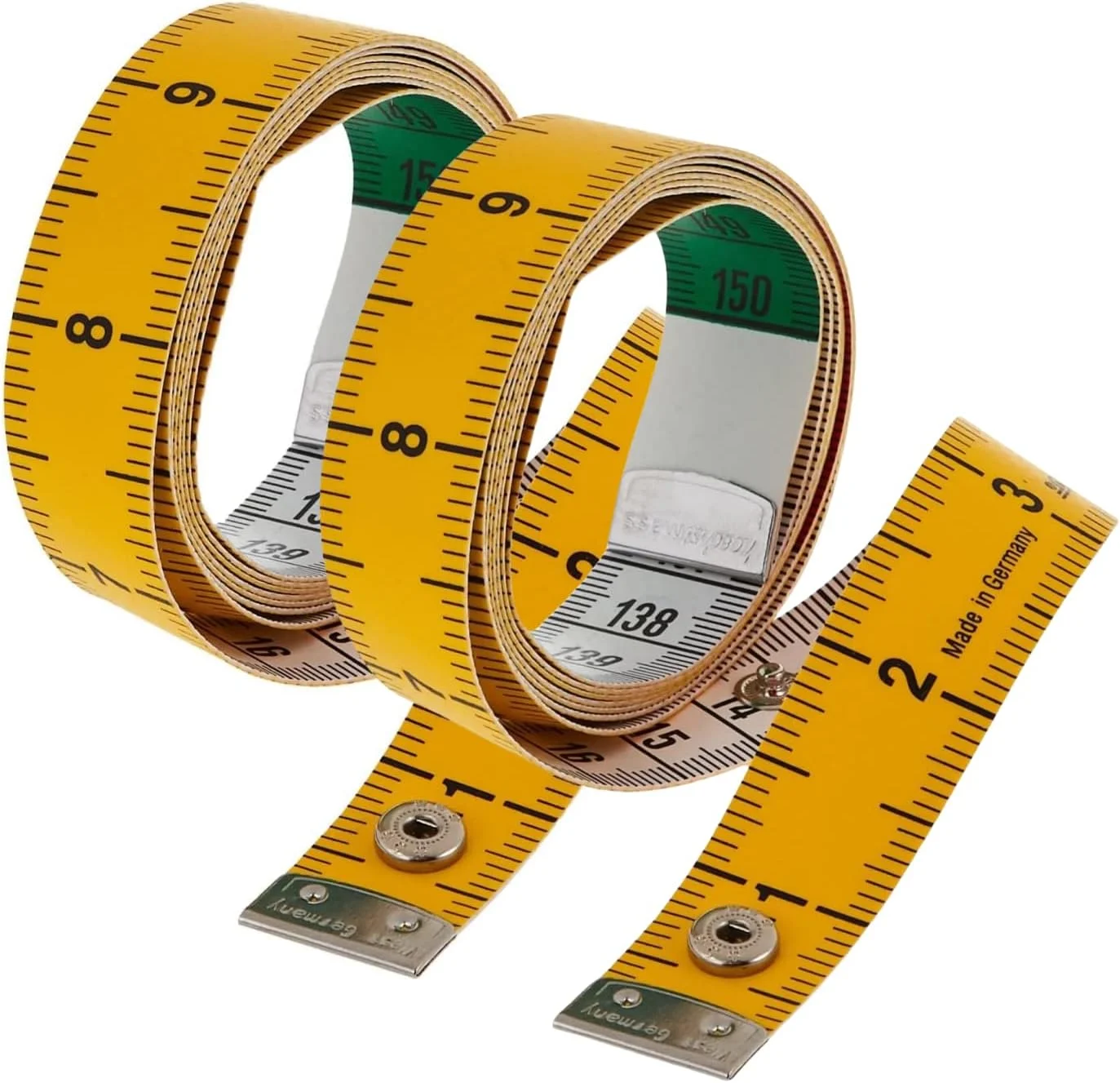 نوار اندازه گیری نرم Sky-Touch، دو عددی، 150 سانتی متر، مناسب برای اندازه گیری بدن، پارچه، خیاطی، بافتنی، مصارف خانگی، دارای دکمه فشاری، دو طرفه