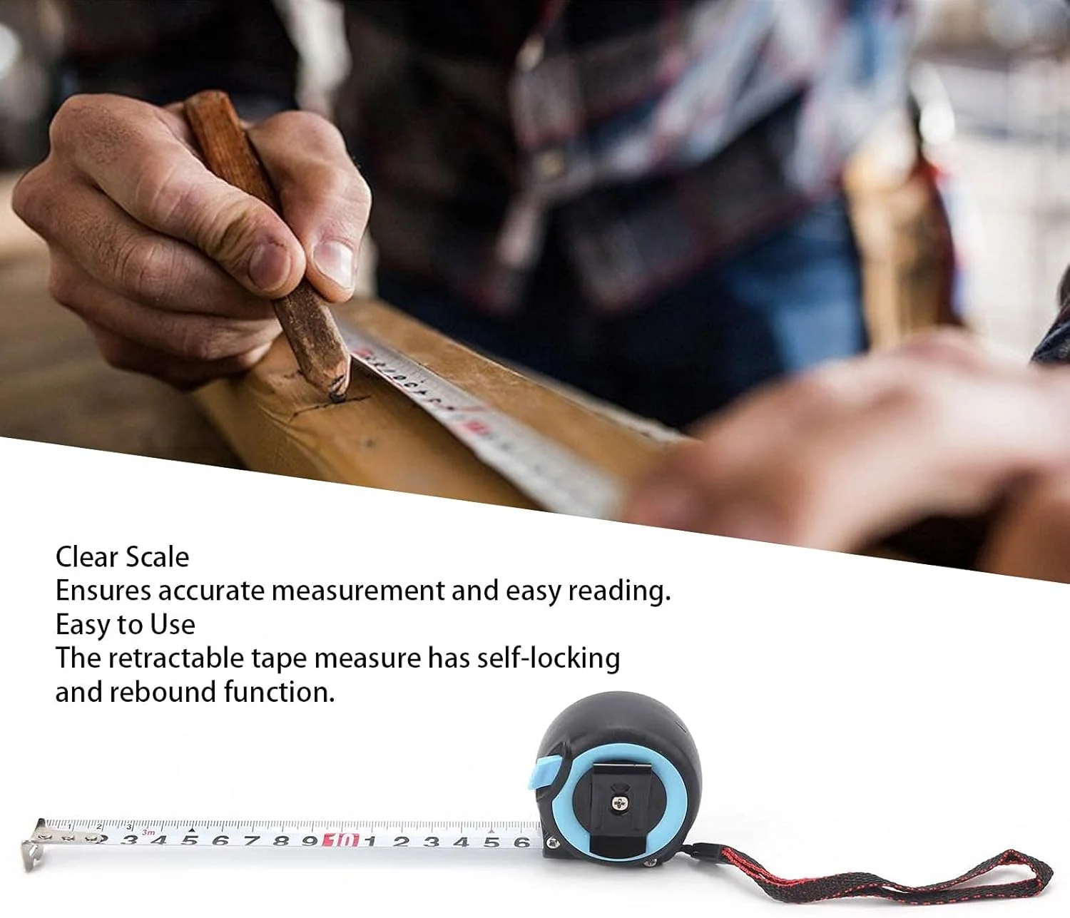 متر نواری جمع شونده سوراندی 3 متری، مقیاس متریک، تیغه پهن 1.8 سانتی متری با قابلیت خواندن آسان و گیره کمربند برای نقشه برداران، مصارف خانگی، نجاران، مشکی آبی