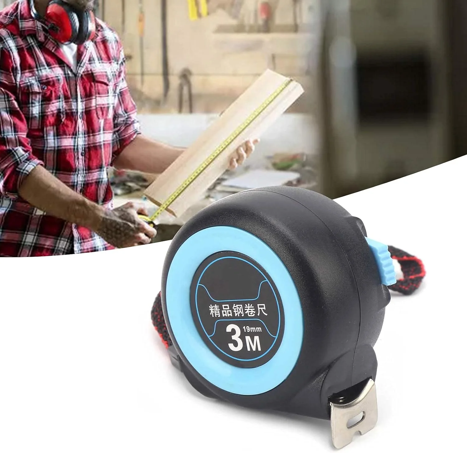 متر نواری جمع شونده سوراندی 3 متری، مقیاس متریک، تیغه پهن 1.8 سانتی متری با قابلیت خواندن آسان و گیره کمربند برای نقشه برداران، مصارف خانگی، نجاران، مشکی آبی