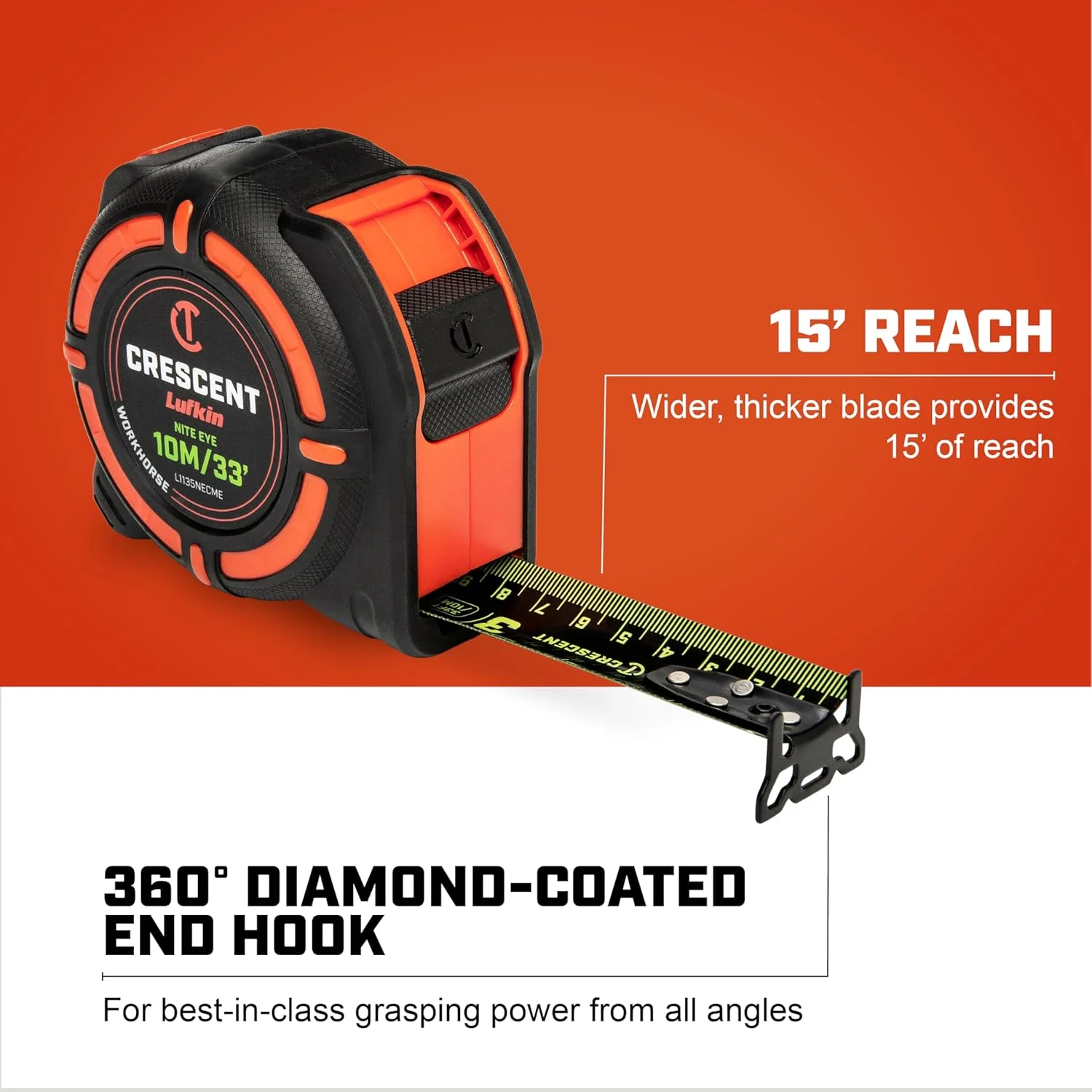 متر نواری 8 متری / 25 فوتی کرسنت لوفکین ورک هورس نایت آی | L1125NECME