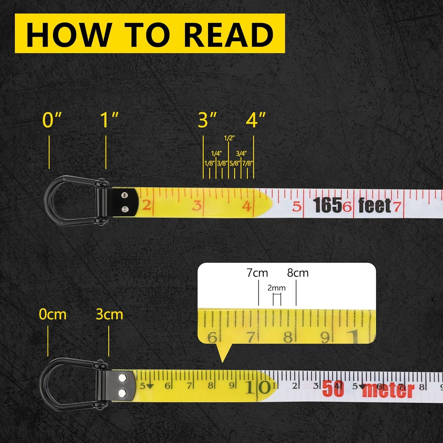 متر نواری نرم فیبری 50 متری / 165 فوتی، متر نواری چرمی، خط کش اندازه گیری دستی