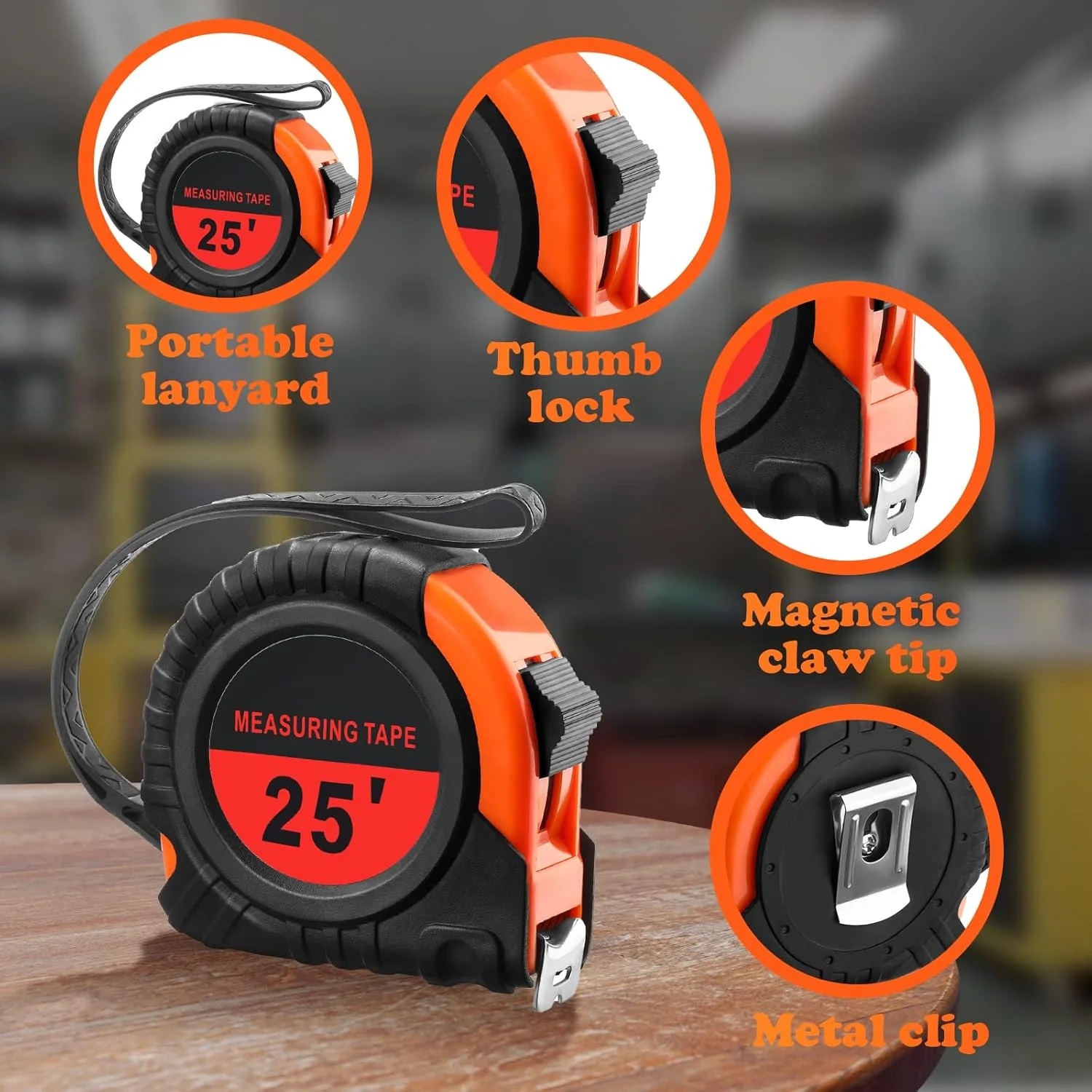 متر نواری جمع شونده Xuhal، بسته 12 عددی، 7.5 متری، با دکمه توقف، خوانا، مناسب مهندسین و دکوراتورها، استاندارد اینچ و متریک