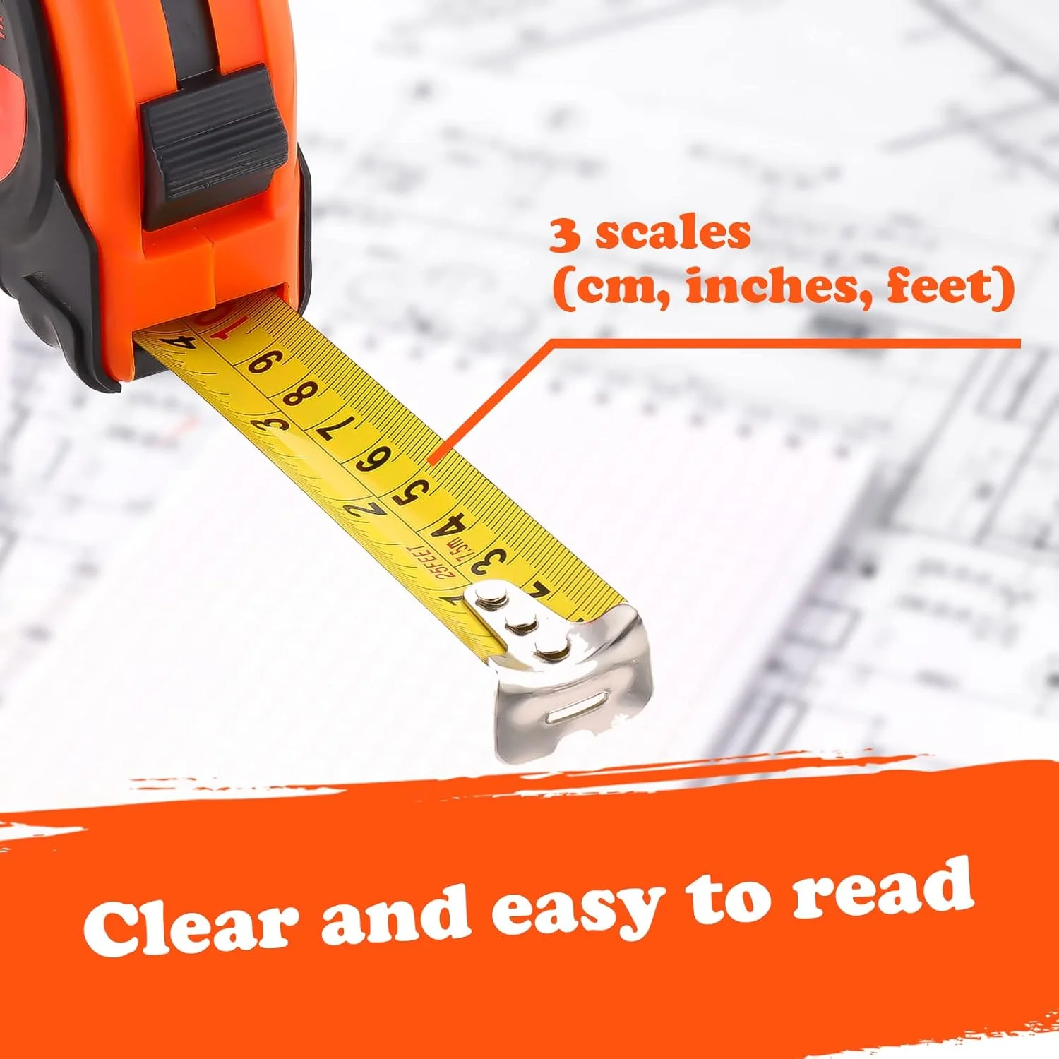 متر نواری جمع شونده Xuhal، بسته 12 عددی، 7.5 متری، با دکمه توقف، خوانا، مناسب مهندسین و دکوراتورها، استاندارد اینچ و متریک