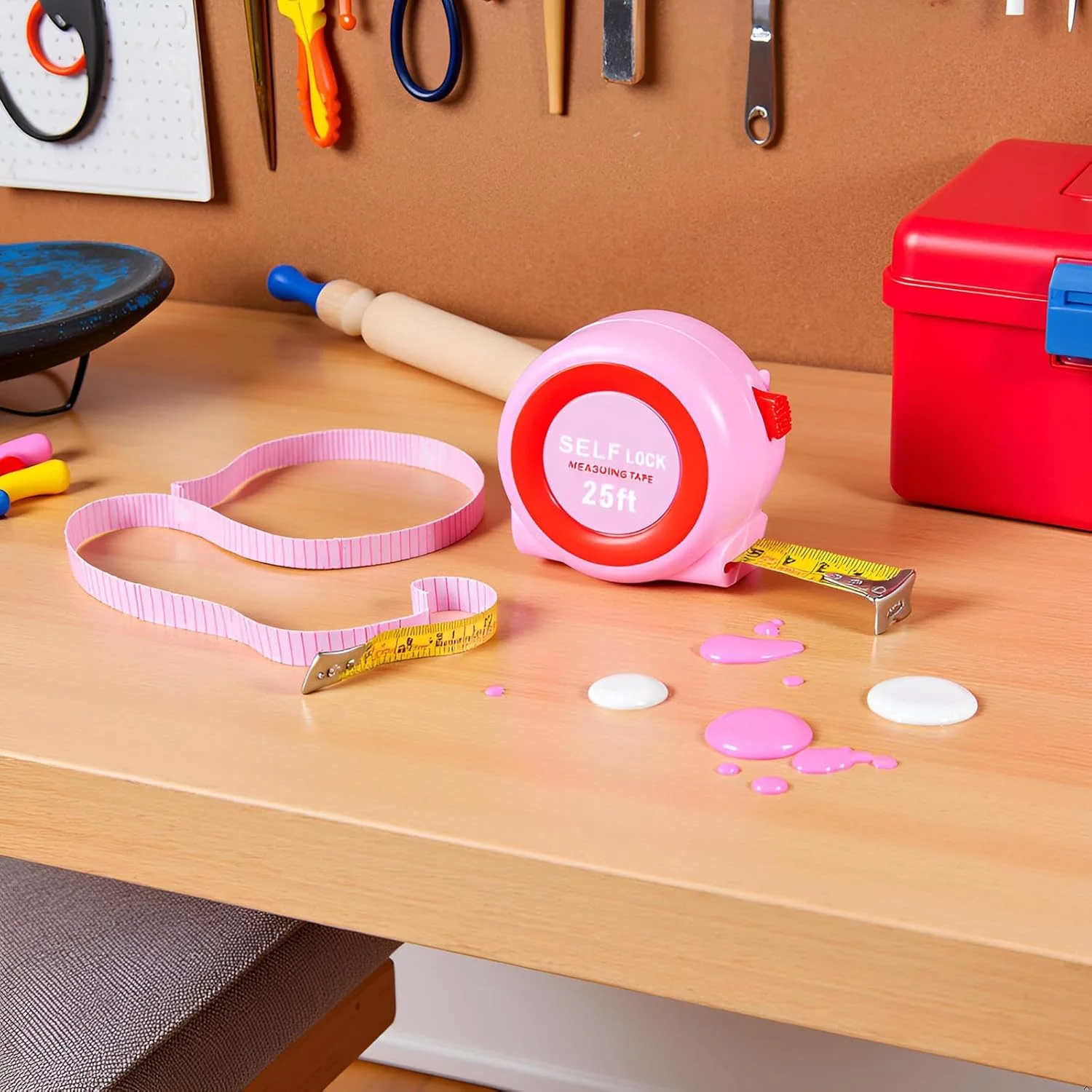 متر نواری صورتی زیبا، 7.5 متری، قفل خودکار متر نواری صورتی زیبا، 7.5 متری، قفل خودکار