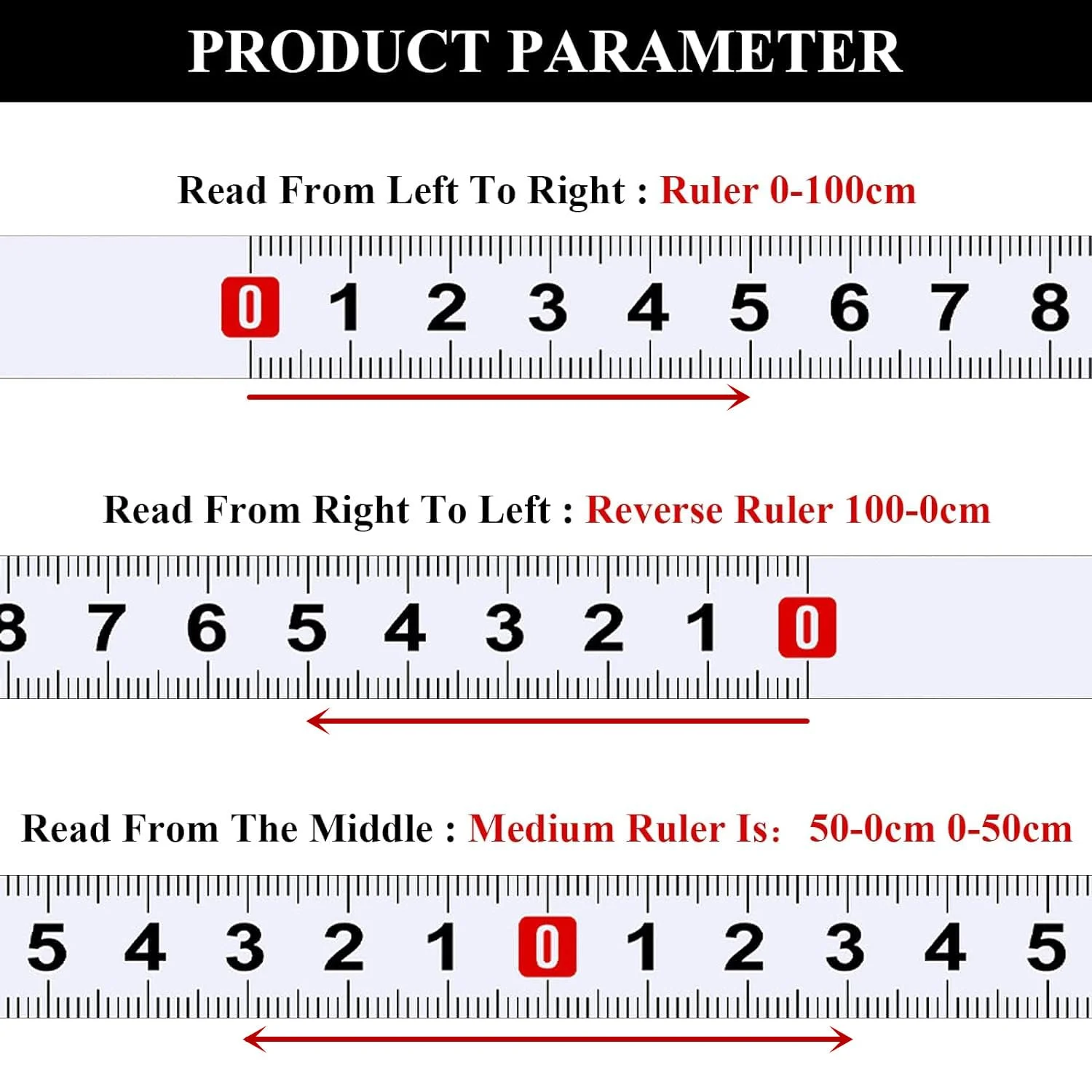3 عدد خط کش چسبی متری 1 متری - اندازه گیری از چپ به راست، راست به چپ، وسط به هر دو طرف - خط کش برچسبی برای اره رومیزی مکانیکی