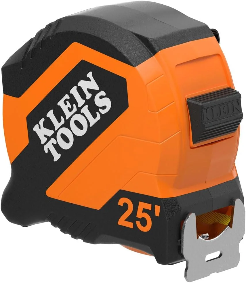 متر نواری کلاین تولز 9525، متر نواری امپریال 25 فوتی جمع و جور با قلاب دوبل، ترمز انگشتی، تیغه نایلونی، خطوط پررنگ خوانا