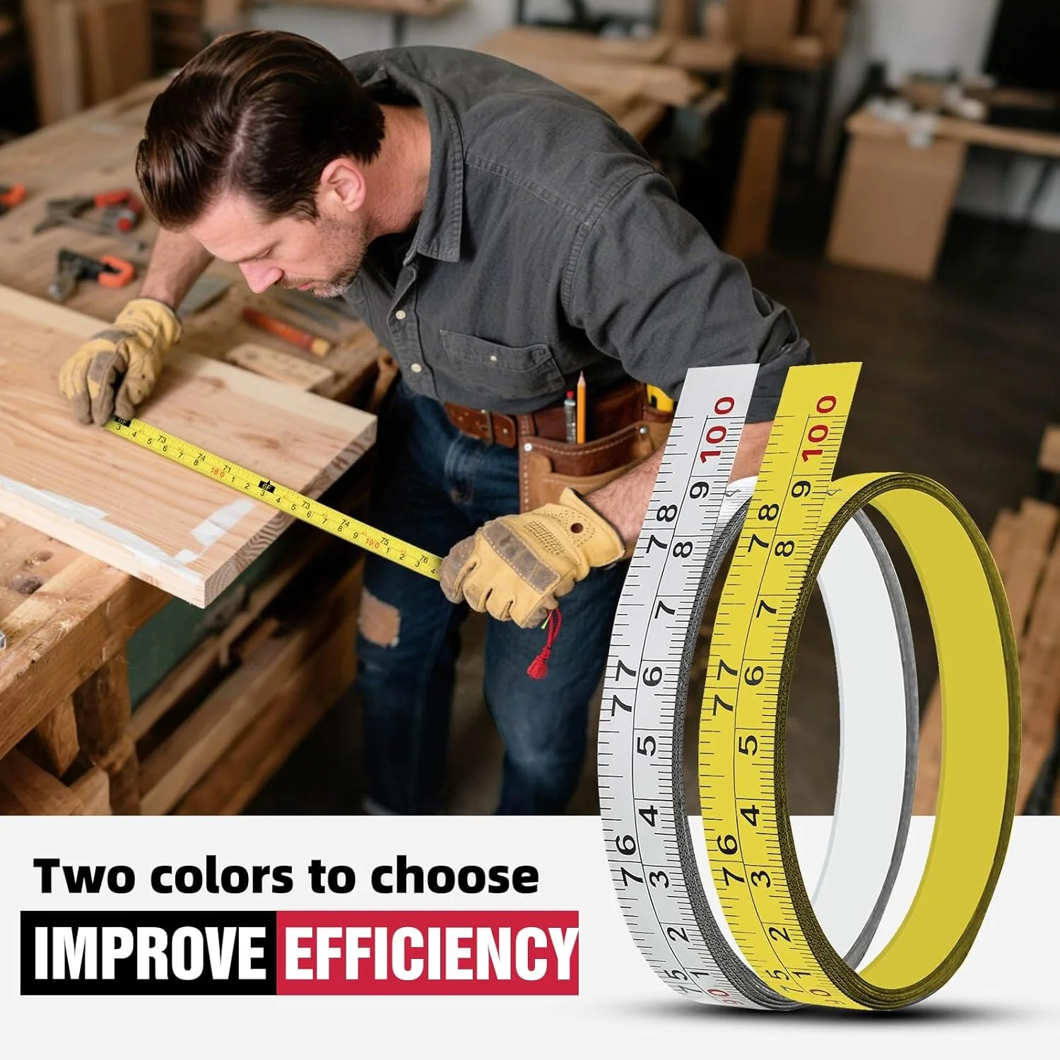 نوار اندازه گیری فلزی چسبی، نوار اندازه گیری خود چسب با پشت چسب قوی، خط کش پوست کنده و چسبی برای اره میزی، خیاطی و میز کار (۱۹۸ سانتی متر راست به چپ، ۲ عدد)