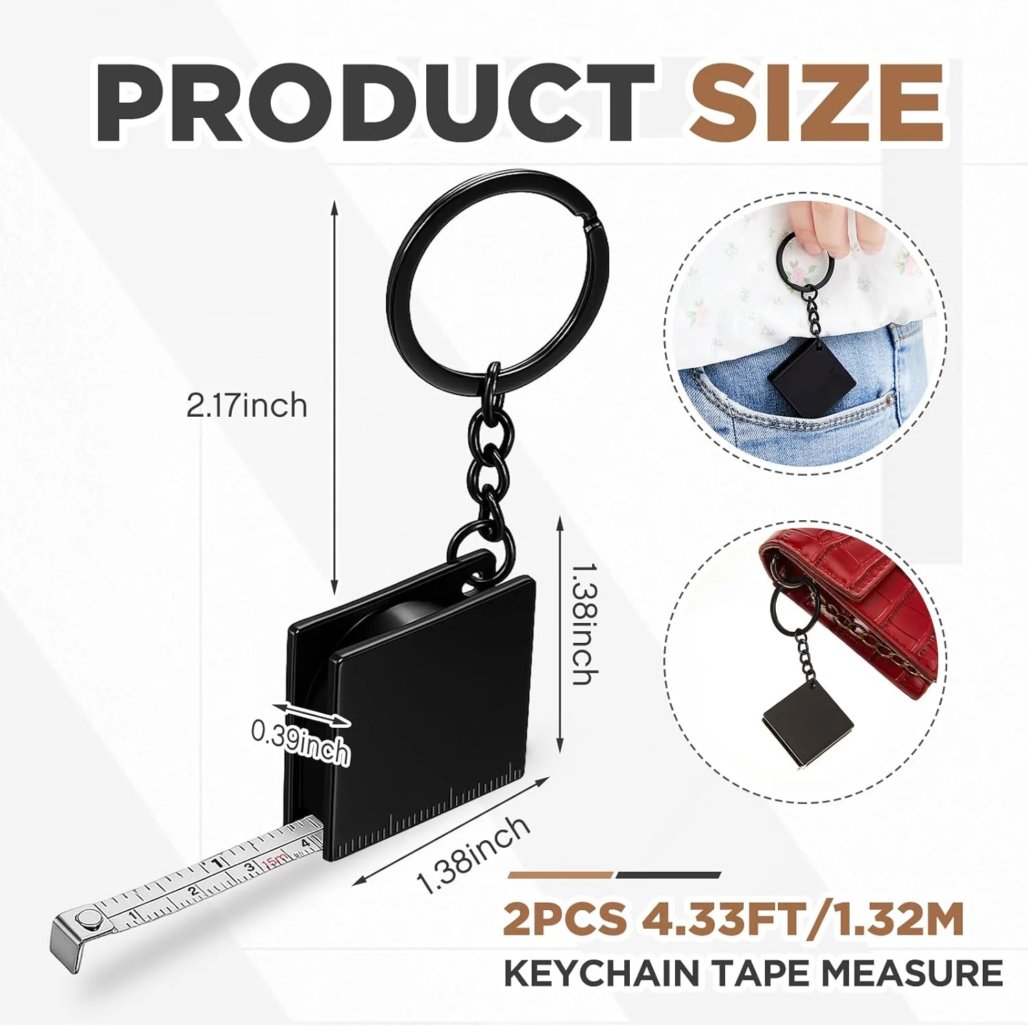 کیلی 2 عددی مینی متر نواری جاکلیدی فلزی تا 132 سانتی متر / 1.32 متر متر نواری کوچک جمع شونده (مشکی)