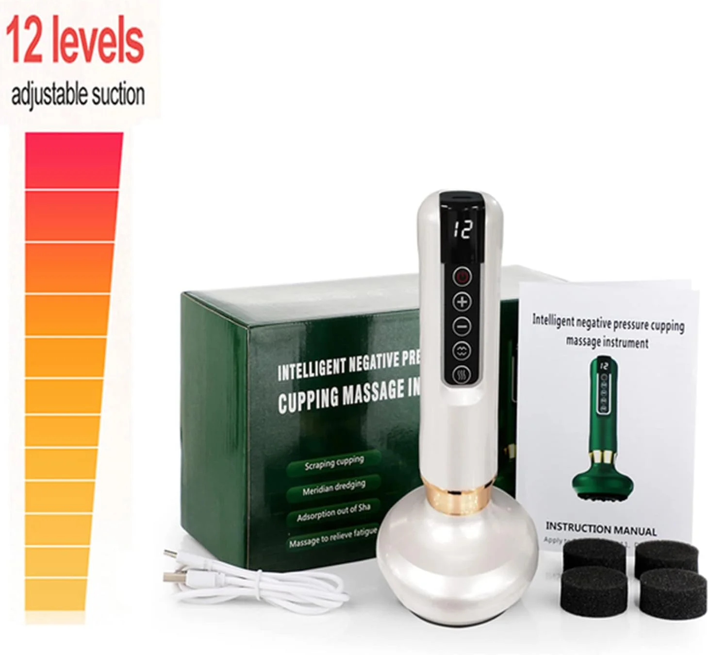 دستگاه ماساژور حجامت برقی با مکش قابل تنظیم 12 حالته، ست ابزار ماساژ سلولیت تراپی حجامت گوا شا برای شانه، گردن، کمر، بازوها و پاها، تسکین درد