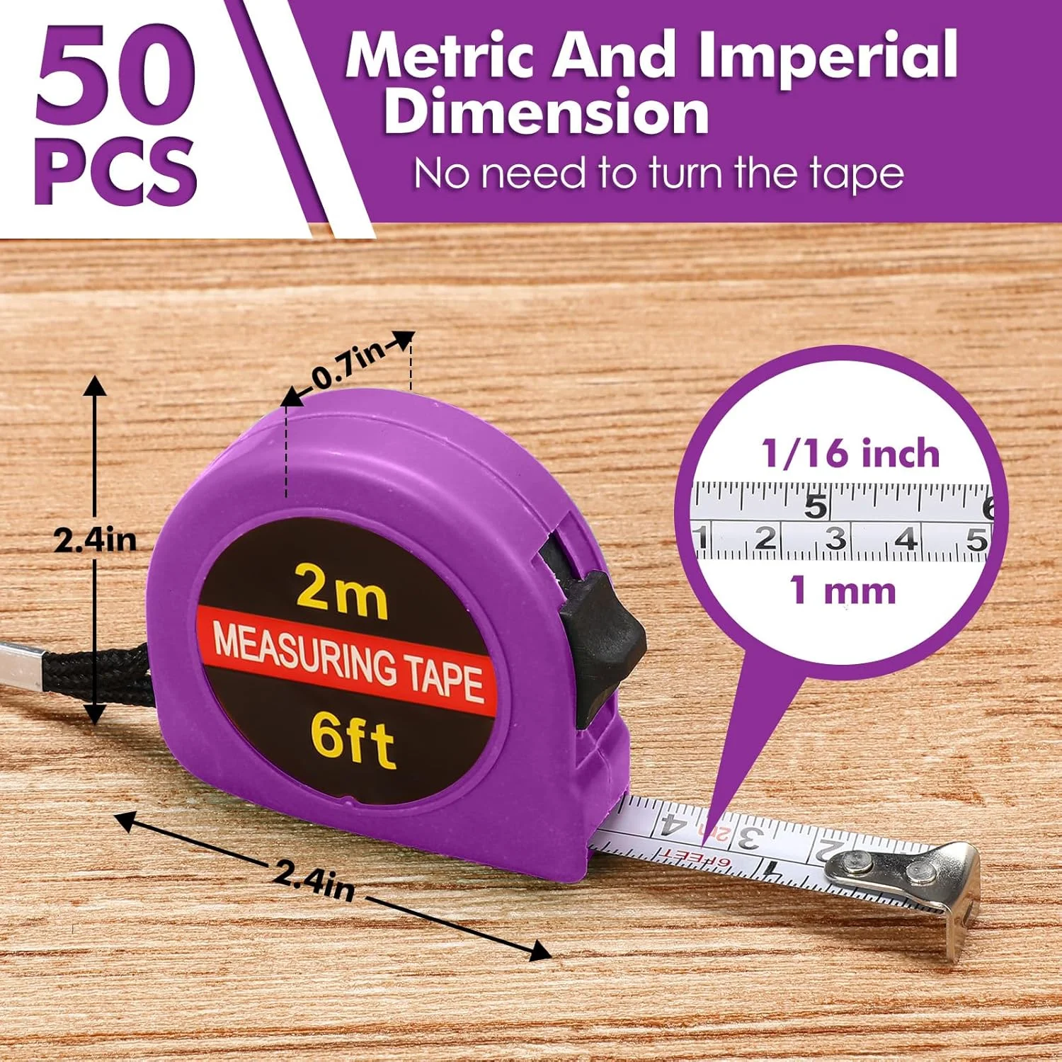 مجموعه 50 عددی متر نواری کوچک Copkim، 2 متری جمع شونده، اندازه گیری آسان برای بزرگسالان، ابزار ساخت و ساز، هدیه مهمانی (بنفش) مجموعه 50 عددی متر نواری کوچک Copkim، 2 متری جمع شونده، اندازه گیری آسان برای بزرگسالان، ابزار ساخت و ساز، هدیه مهمانی (بنفش)