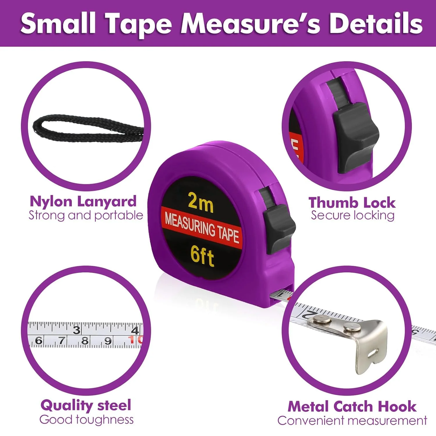 مجموعه 50 عددی متر نواری کوچک Copkim، 2 متری جمع شونده، اندازه گیری آسان برای بزرگسالان، ابزار ساخت و ساز، هدیه مهمانی (بنفش) مجموعه 50 عددی متر نواری کوچک Copkim، 2 متری جمع شونده، اندازه گیری آسان برای بزرگسالان، ابزار ساخت و ساز، هدیه مهمانی (بنفش)