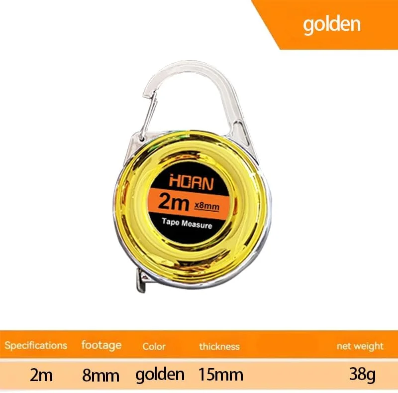 متر نواری کوچک جاکلیدی 2 متری، متر نواری استیل ظریف، خط کش استیل کوچک، خط کش استیل چند منظوره هدیه (زرد)