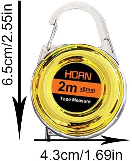 متر نواری کوچک جاکلیدی 2 متری، متر نواری استیل ظریف، خط کش استیل کوچک، خط کش استیل چند منظوره هدیه (زرد)