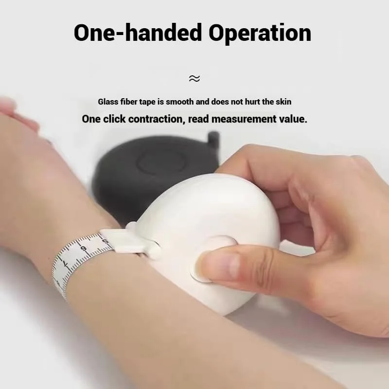 متر نواری بدن، دو مقیاسی (اینچ/سانتی متر) ابزار اندازه گیری برای بازوها، کمر با جمع شدن تک لمسی، طراحی پلاستیکی ABS بادوام و قابل حمل (مشکی)