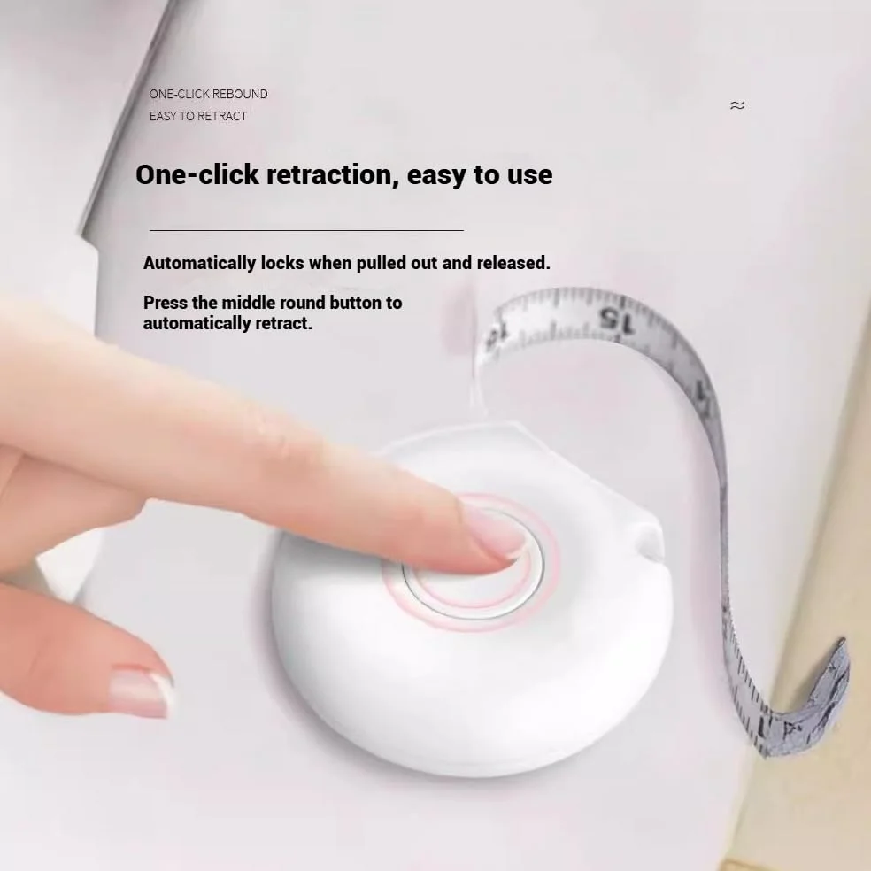 متر نواری بدن، دو مقیاسی (اینچ/سانتی متر) ابزار اندازه گیری برای بازوها، کمر با جمع شدن تک لمسی، طراحی پلاستیکی ABS بادوام و قابل حمل (مشکی)