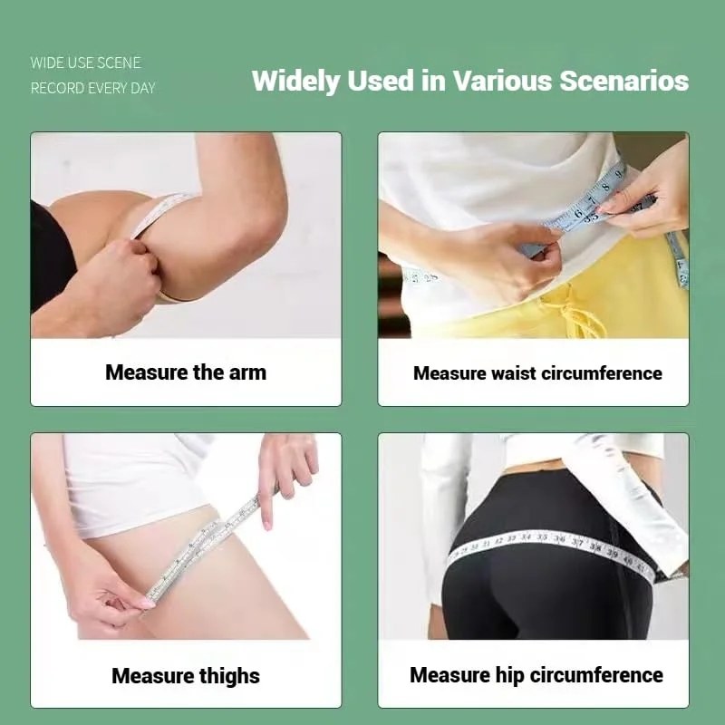 متر نواری بدن، دو مقیاسی (اینچ/سانتی متر) ابزار اندازه گیری برای بازوها، کمر با جمع شدن تک لمسی، طراحی پلاستیکی ABS بادوام و قابل حمل (مشکی)