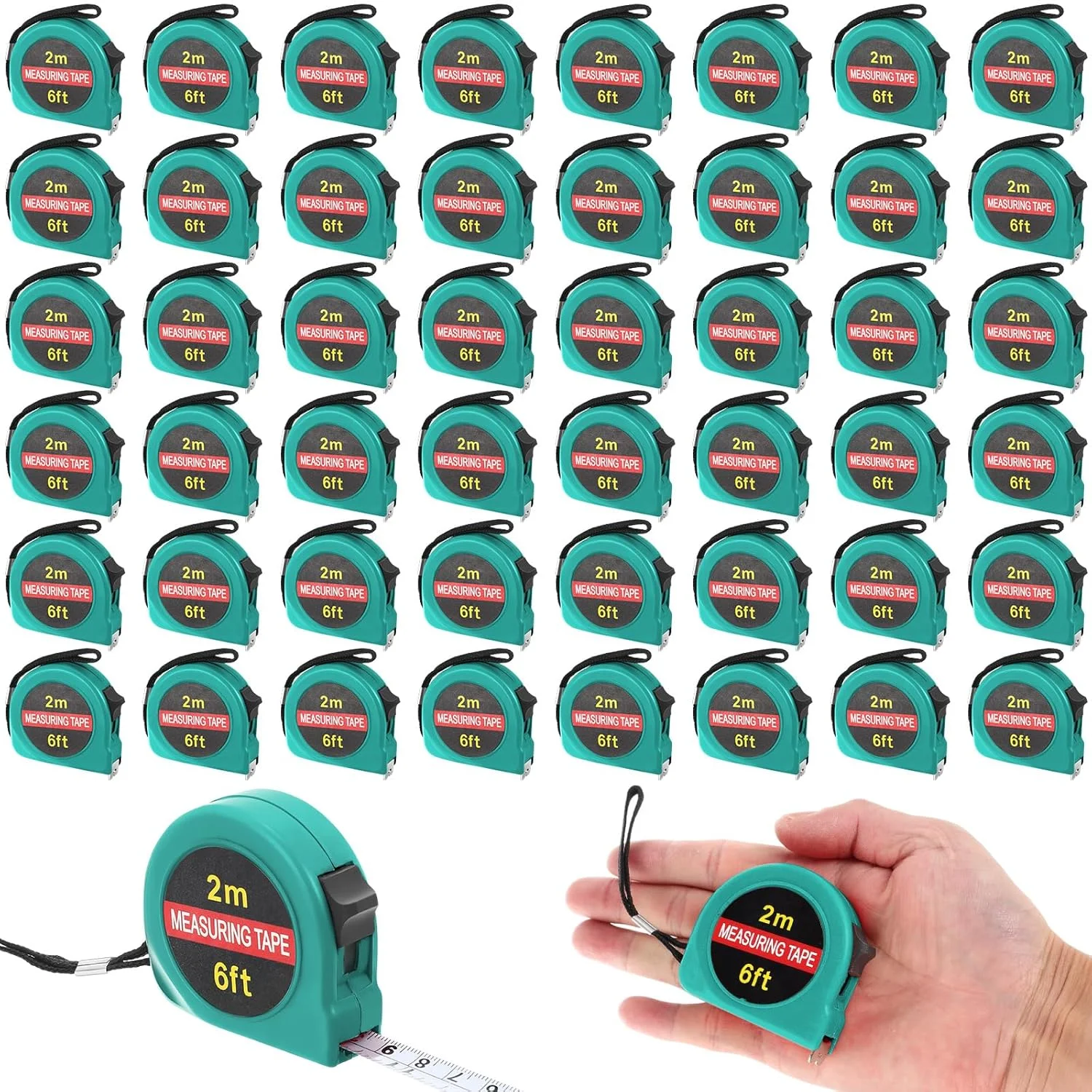 50 عدد متر نواری کوچک 1.8 متری جمع شونده، ابزار اندازه گیری جیبی کوچک برای هدایا و مهمانی ها (سبز آبی)
