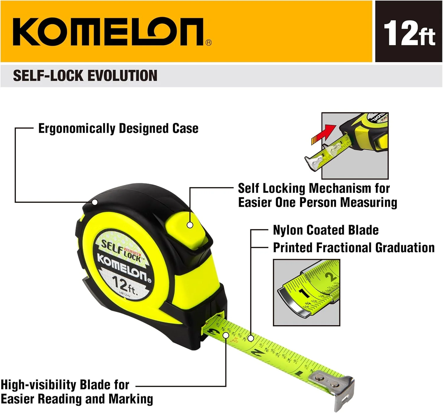 متر نواری 3.6 متری خود قفل شونده Komelon با دید بالا