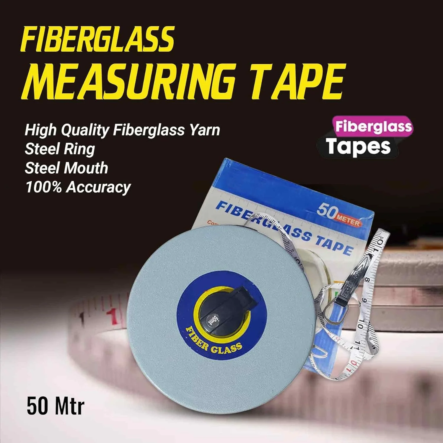متر فایبرگلاس 50 متری کینگ ماریوت | متر اندازه گیری بادوام و انعطاف پذیر | ایده آل برای ساخت و ساز، خیاطی و پروژه های DIY