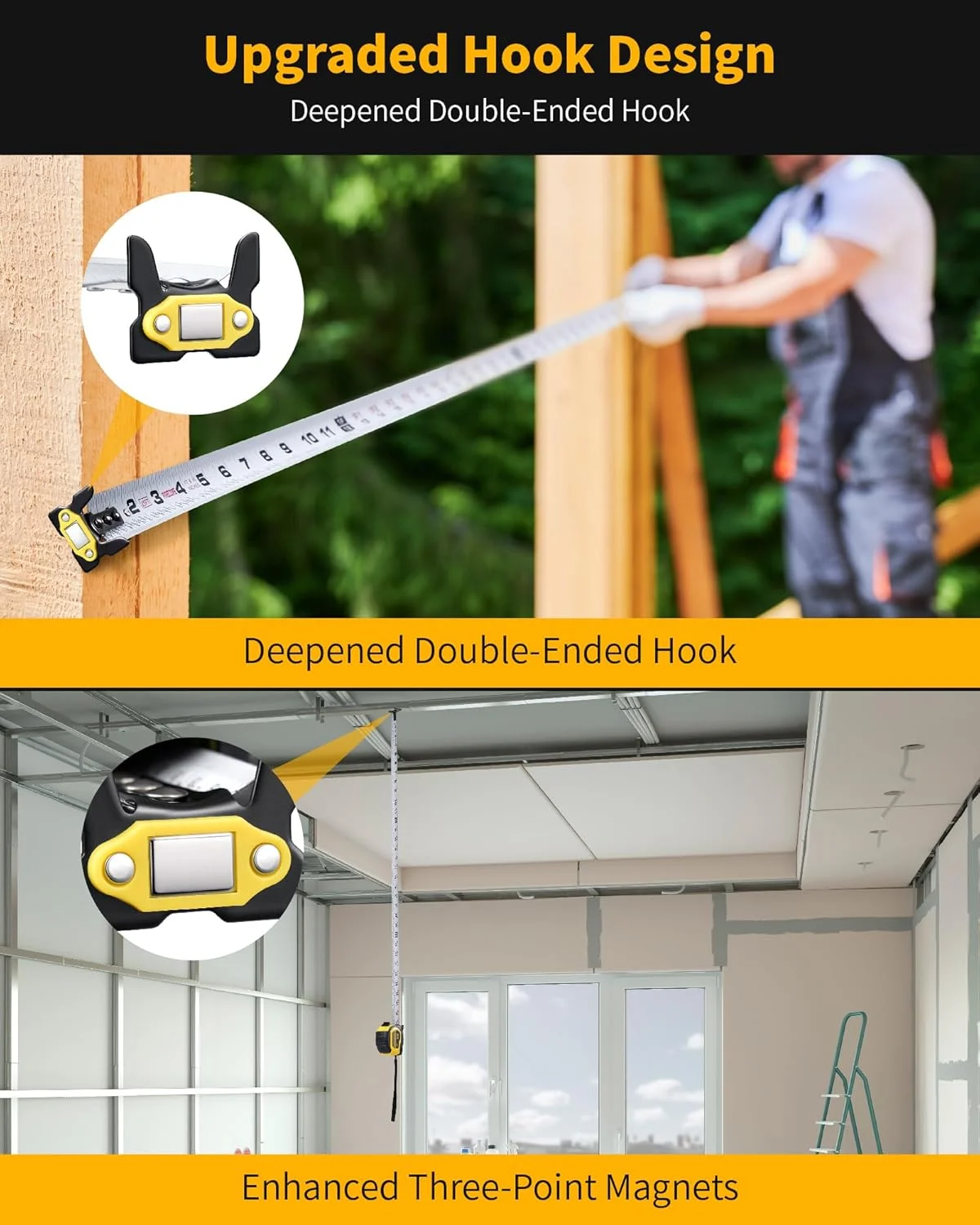 متر نواری فایرکُر 7.5 متری با قلاب دوطرفه مغناطیسی، متر جمع شونده 2.5 سانتی متری با قابلیت خواندن آسان از هر دو طرف، روکش نایلونی و ترمز انگشتی برای ساخت و ساز و نجاری