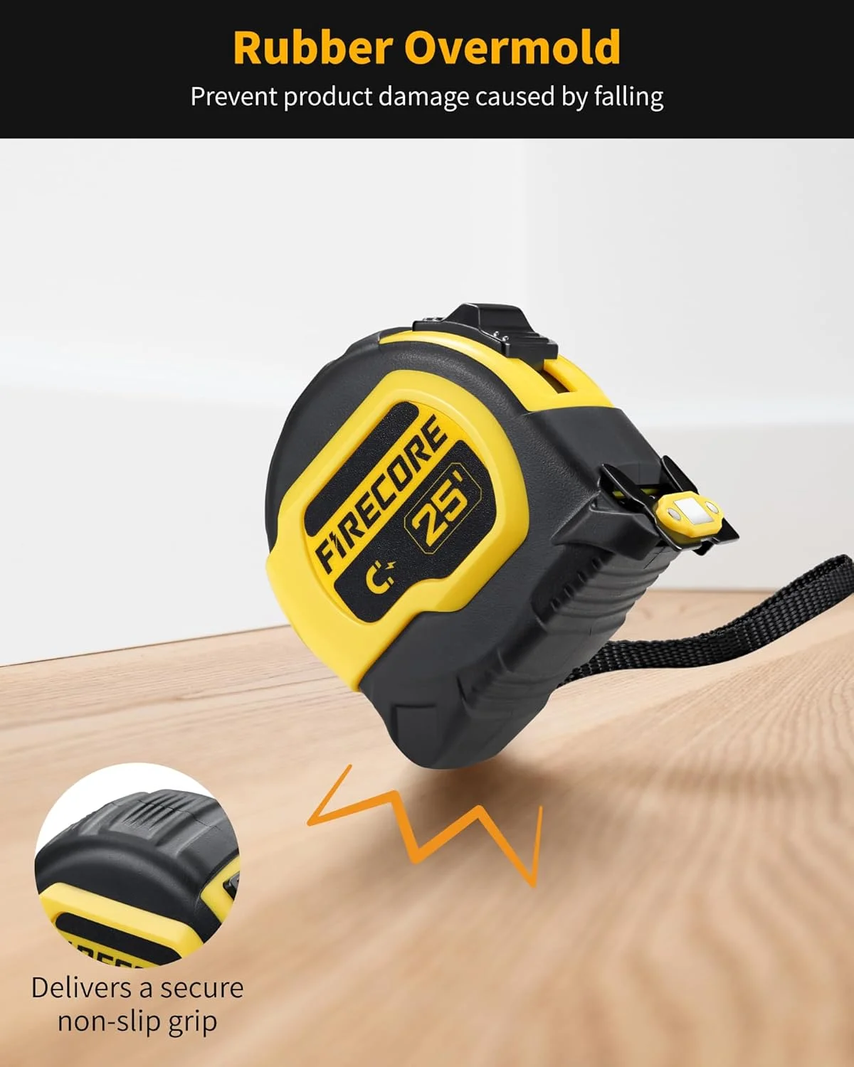 متر نواری فایرکُر 7.5 متری با قلاب دوطرفه مغناطیسی، متر جمع شونده 2.5 سانتی متری با قابلیت خواندن آسان از هر دو طرف، روکش نایلونی و ترمز انگشتی برای ساخت و ساز و نجاری