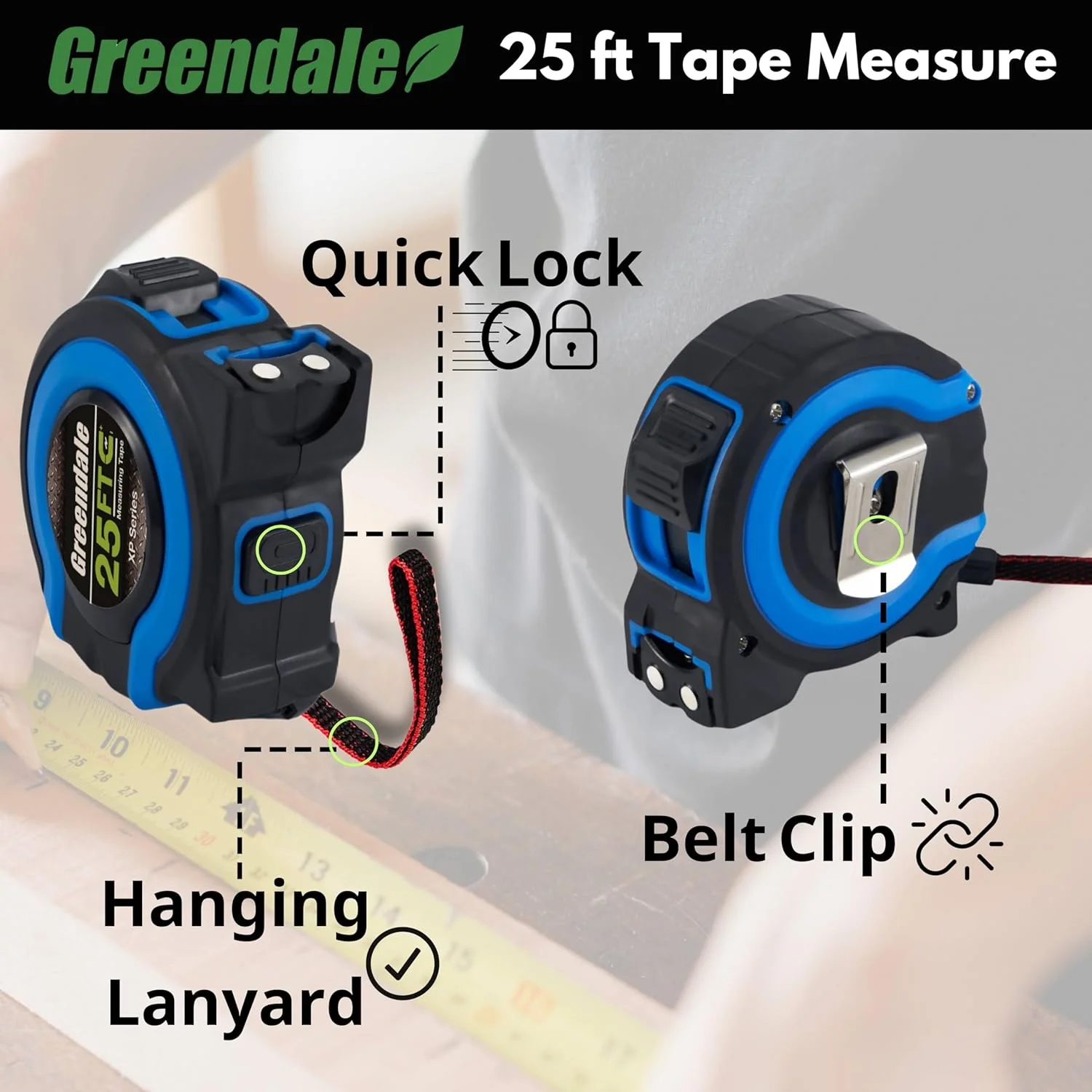 گریندل - بسته 3 عددی - متر نواری 7.5 متری - خواندن آسان اعداد کسری تا 1/8 اینچ - نوک مغناطیسی - قفل شست و سریع - جمع شونده خودکار - گیره کمربند