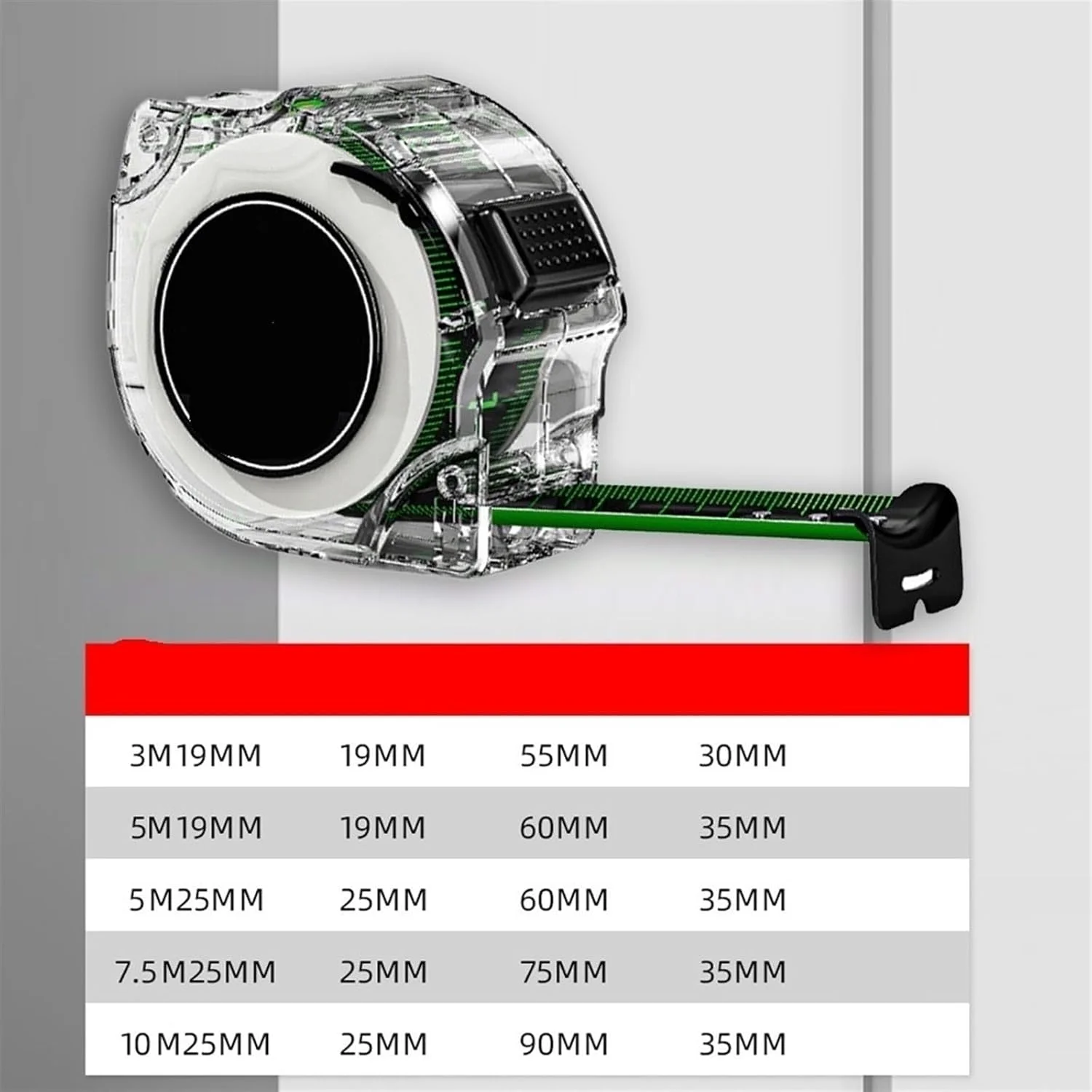 متر نواری WMGSDWB خود قفل شونده فلورسنت، متر نواری فولادی با دقت بالا، ابزار اندازه گیری جعبه کد جوهر افشان لیزری، خط کش متر پهن شده