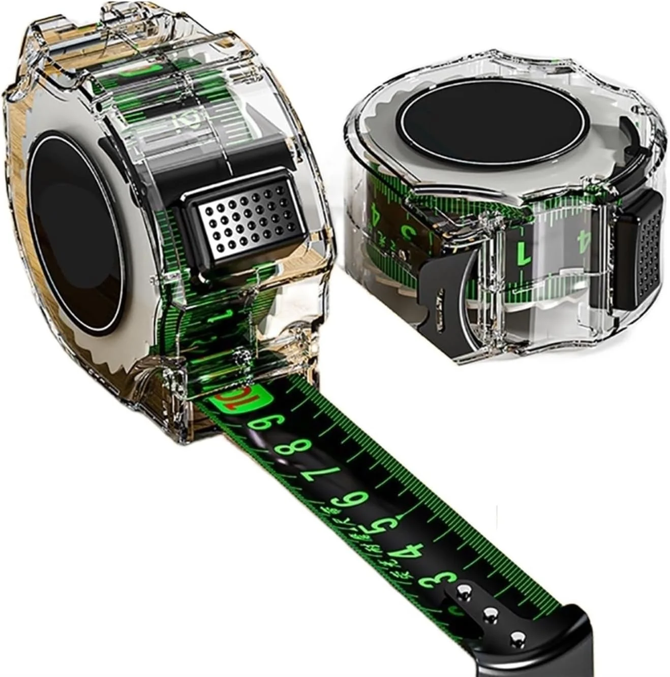 متر نواری WMGSDWB خود قفل شونده فلورسنت، متر نواری فولادی با دقت بالا، ابزار اندازه گیری جعبه کد جوهر افشان لیزری، خط کش متر پهن شده