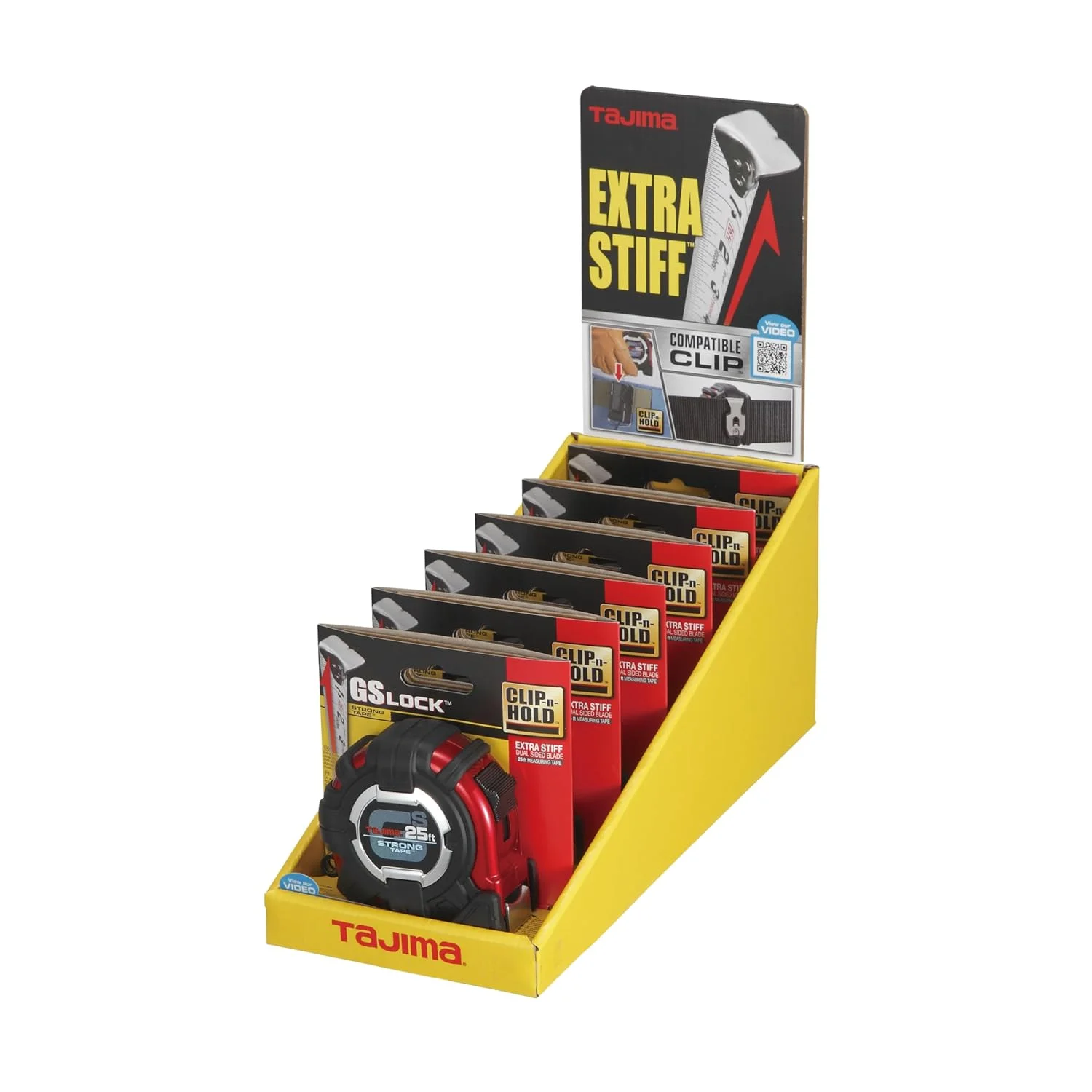 متر نواری تاجیما - متر نواری قفل دار 7.5 متری با قلاب محکم و گیره سازگار - GS-C25BW