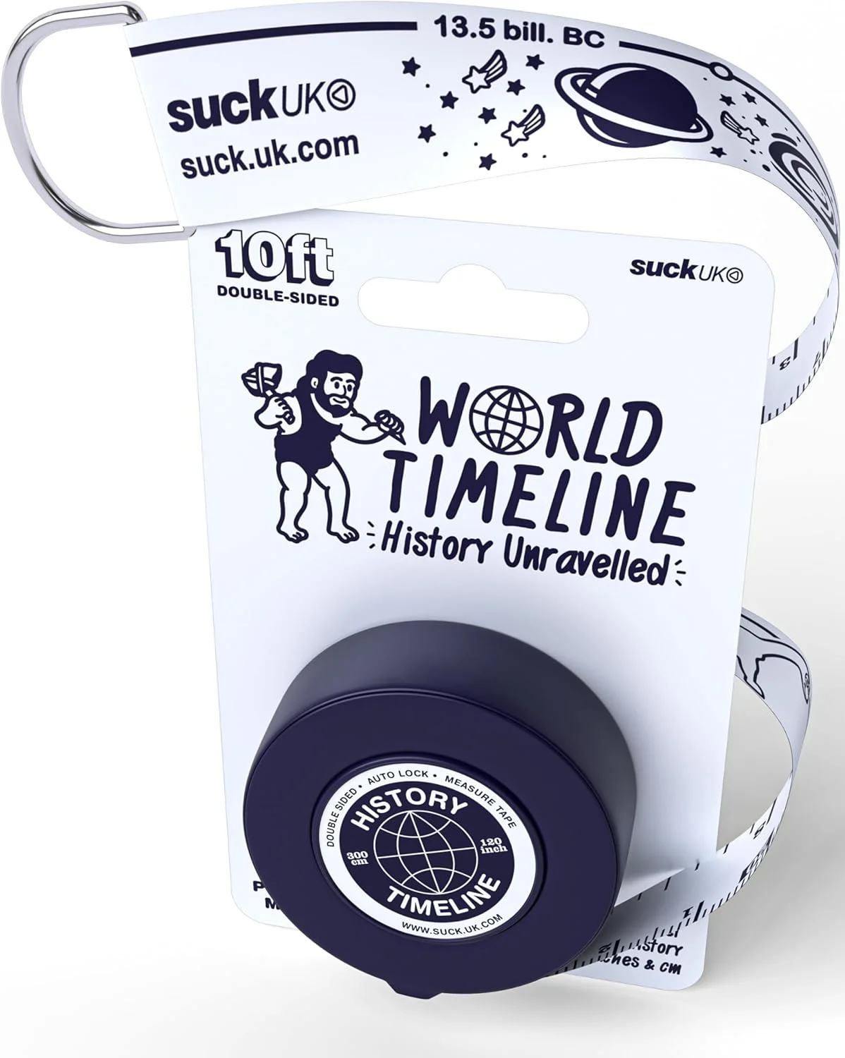 متر نواری تاریخ جهان Suck UK | متر نواری نرم با حقایق تاریخی | دو طرفه و قفل خودکار
