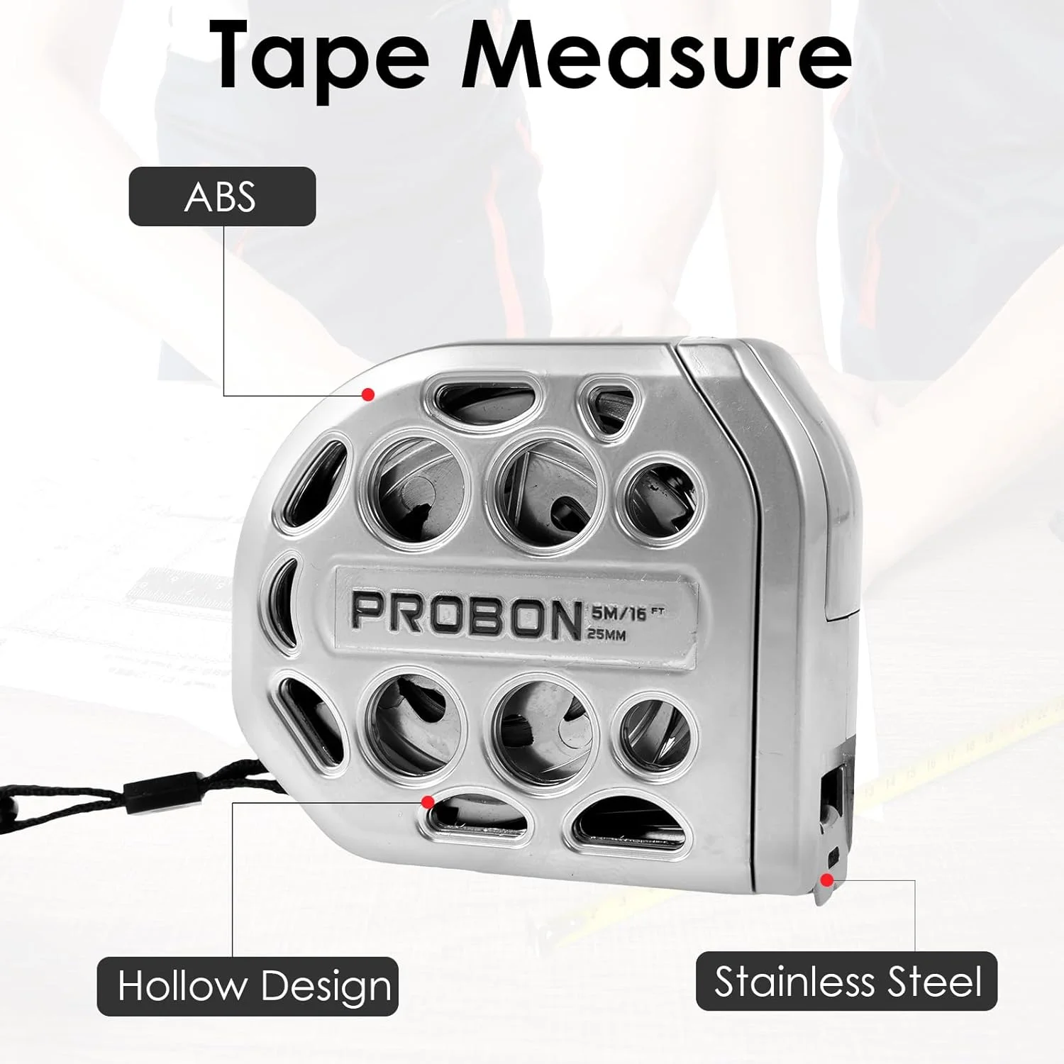 متر نواری استیل، متر اندازه گیری استیل با مقیاس دو طرفه، خط کش متر نواری جمع شونده، نوارهای جمع شونده ضد آب با طراحی توخالی برای نجاری خانگی (5 متر)