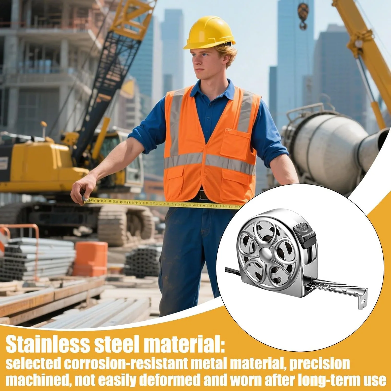 متر نواری ضد آب - متر فولادی ضد آب با قفل فوری | ابزار اندازه گیری دستی با قابلیت خواندن آسان، لوازم جانبی خط کش برای مهندسی، کشاورزی، نجاری، فضای باز