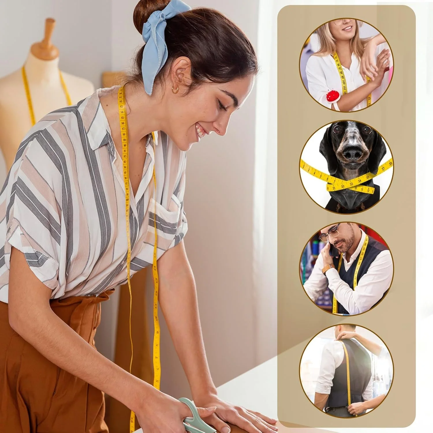 متر نواری انعطاف پذیر و بادوام - متر نواری جمع شونده مشکی 1.5 متری و متر نواری دو طرفه زرد 3 متری برای اندازه گیری دقیق