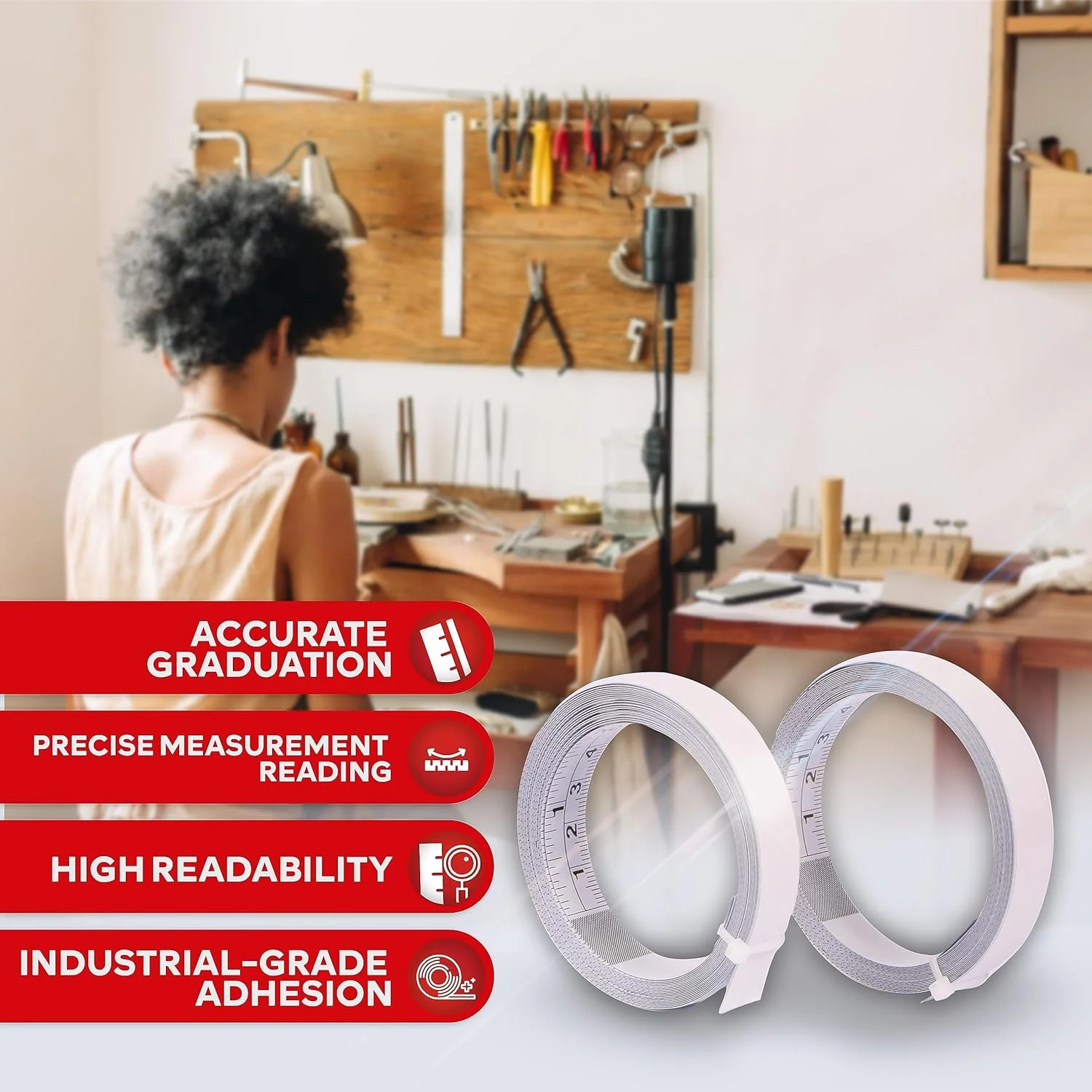 نوار اندازه گیری XFasten با پشت چسب دار، 1.27 سانتی متر × 3.65 متر، سفید (بسته 2 عددی)