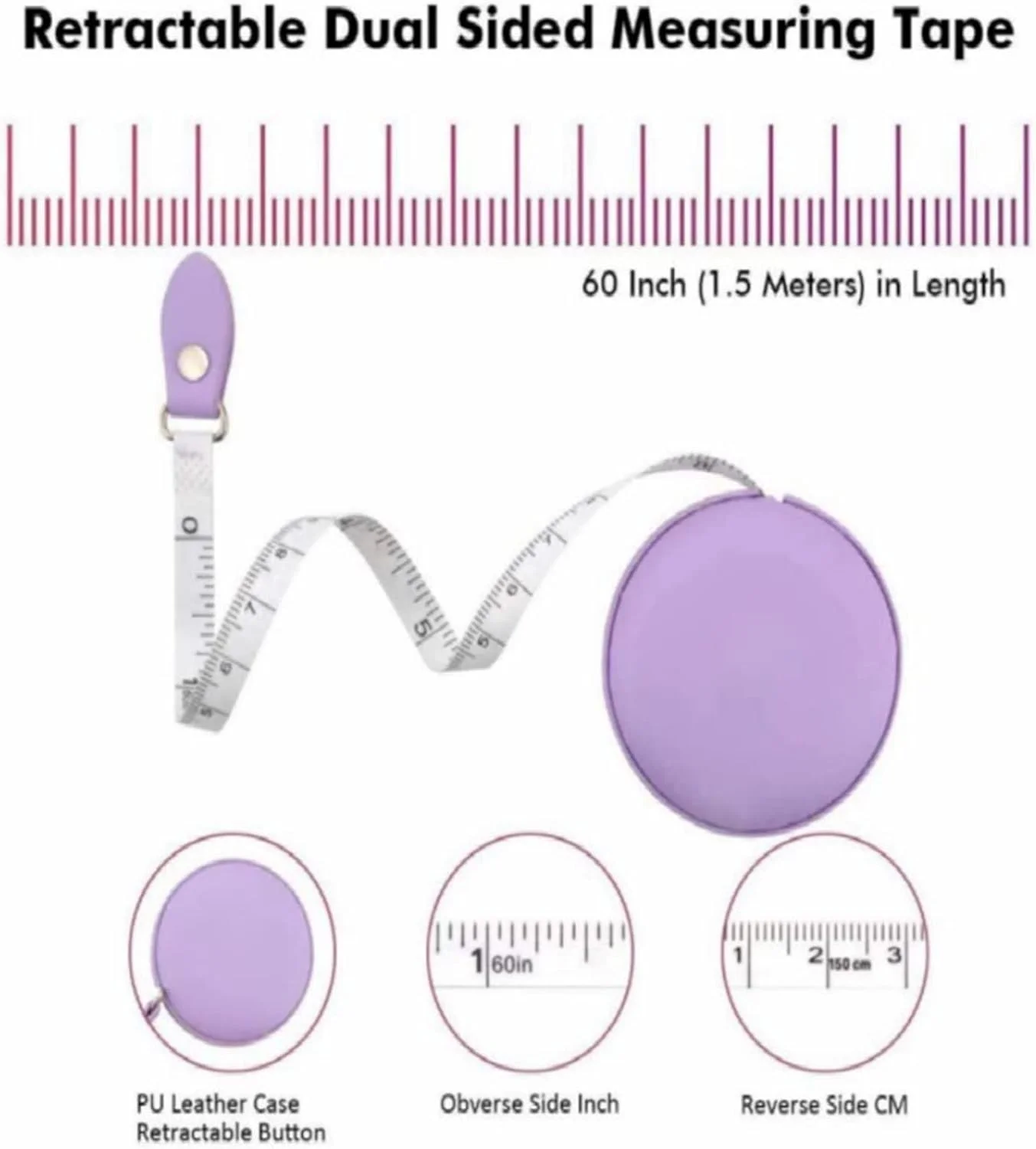 متر نواری ابزار اندازه گیری متر نواری پارچه خیاطی متر اندازه گیری خیاطی خط کش مینی جمع شونده (Hortel)